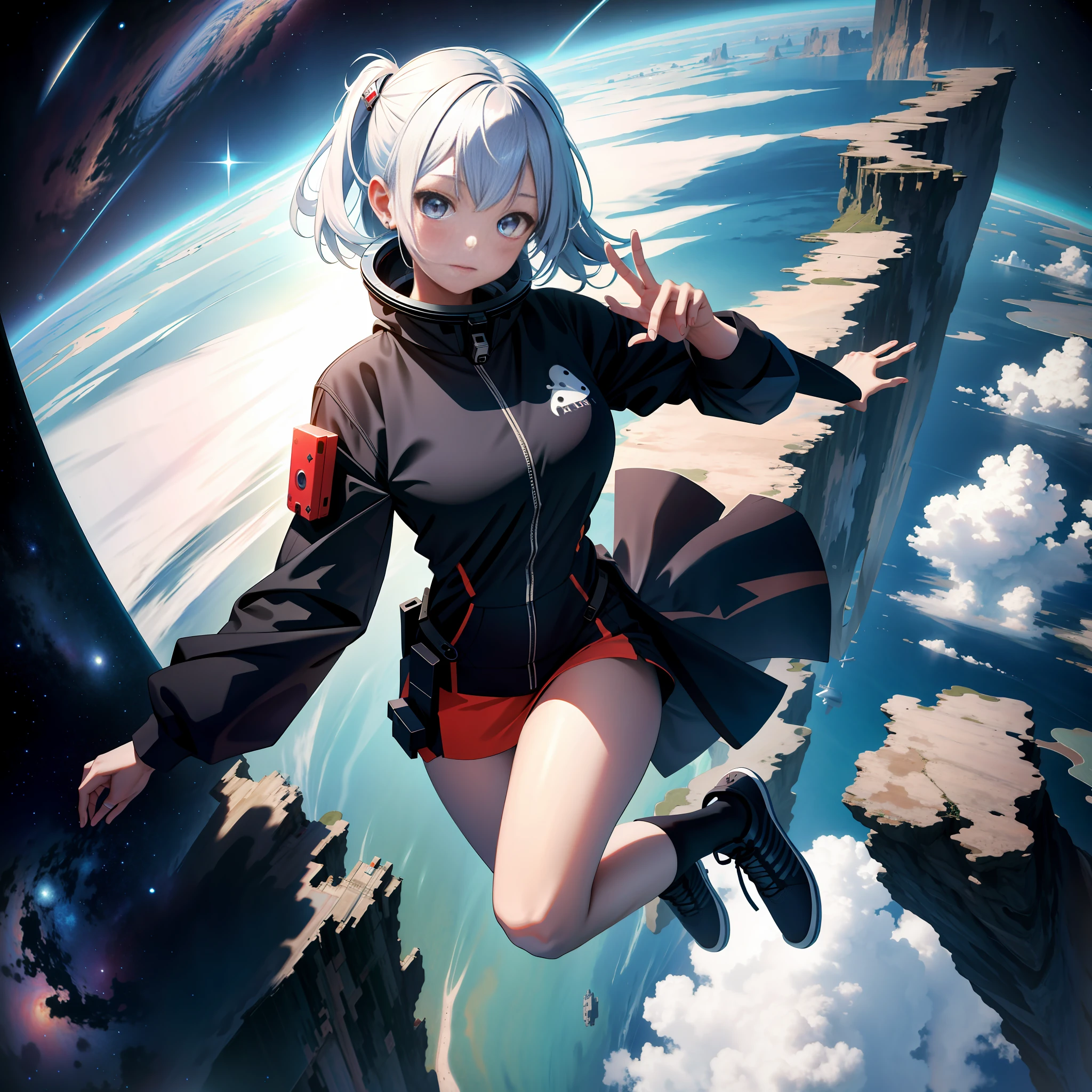 absurd res, high res, (masterpiece:1.4), ultra-detailed, 1girl, from above, space, floating,宇宙飞船,宇宙漂浮