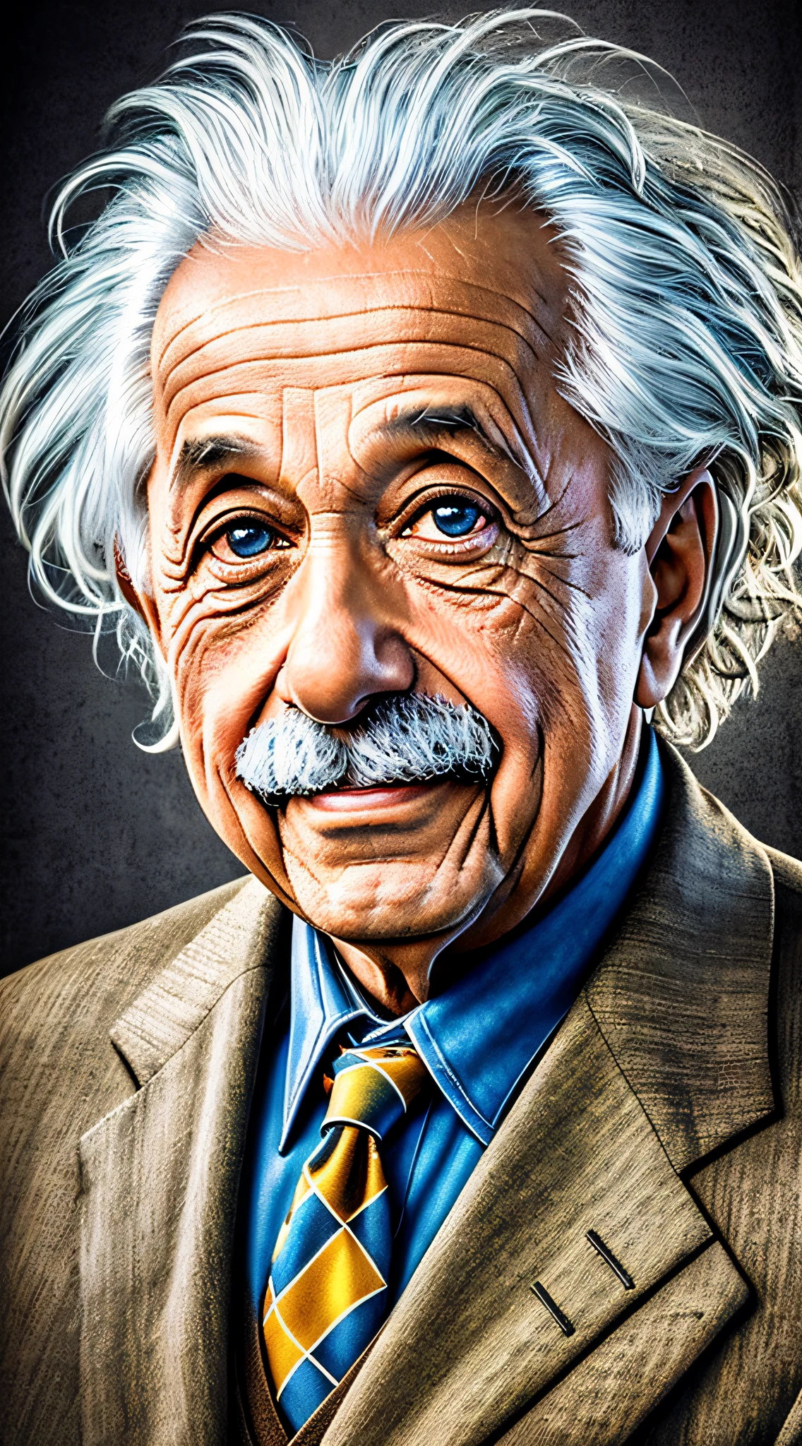 Old male, 1man, Albert Einstein, confident, smile, front look, portrait, 4k, high-res, masterpiece, best quality, sharp focus, cinematic lighting --auto --s2