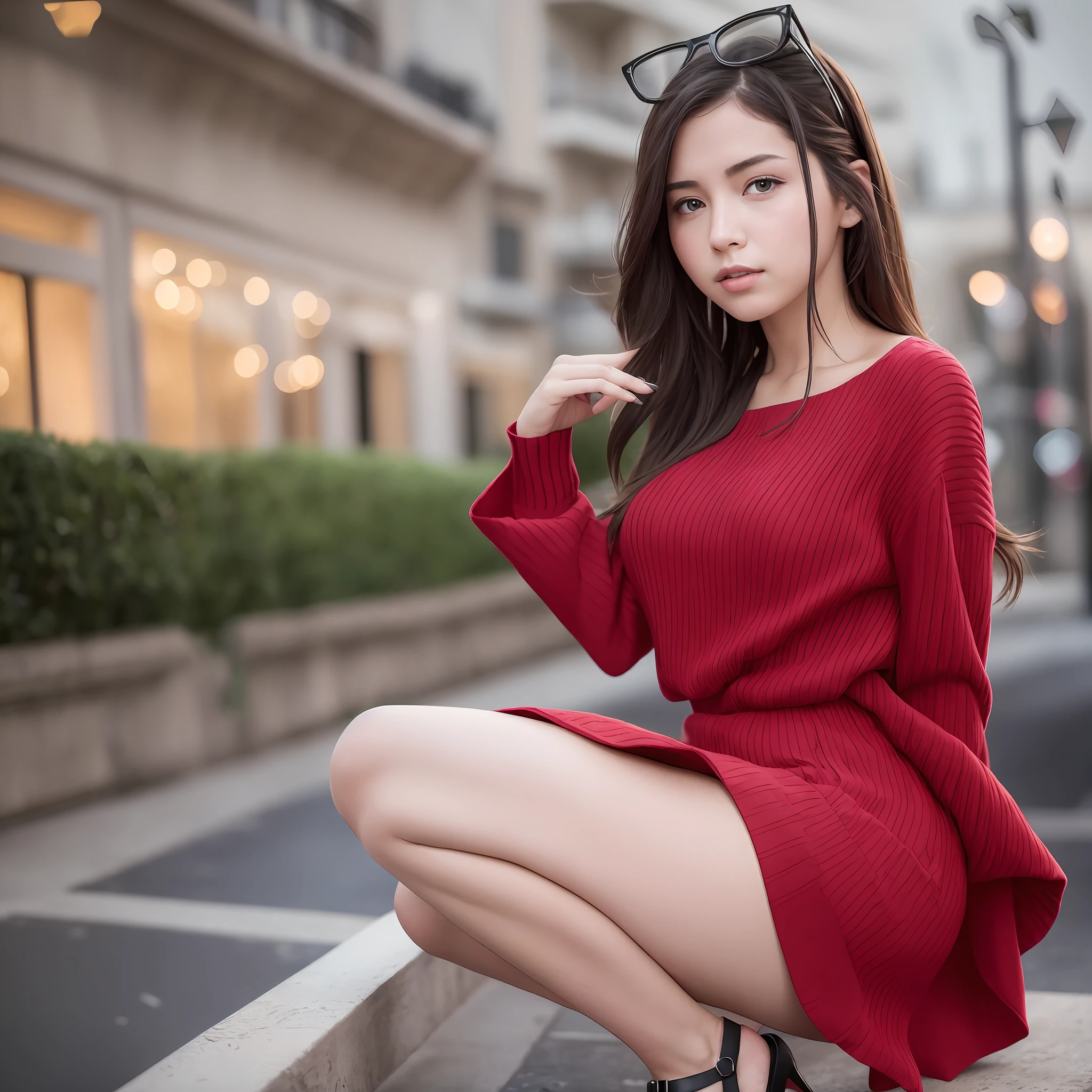 best quality, masterpiece, 1 girl, beautiful face, (photo photo-realistic:1.3), edge lighting, (high detail skin:1.2), 8k ultra hd, dslr camera, high quality, high resolution, 4k, 8k, bokeh, ridiculous, best ratio four fingers and one thumb, (realistic:1.3), cute 1girl, wearing black short skirt, dress, white socks, red high heels --auto --s2