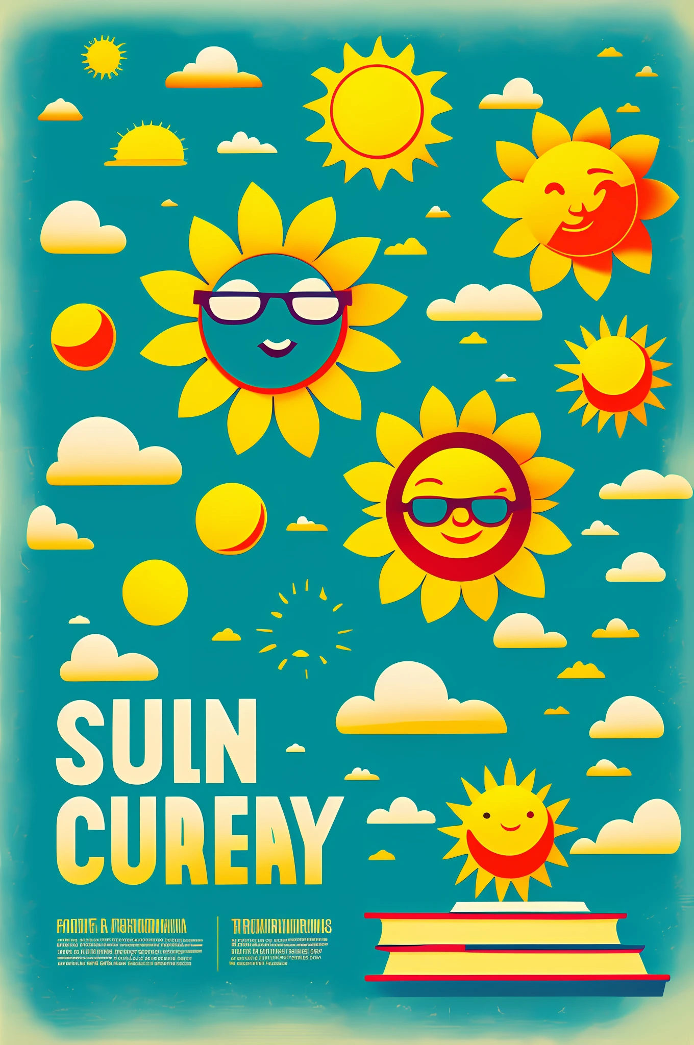 Promotional board, soft background, vector for board, sun, sunny day, two colors, books.