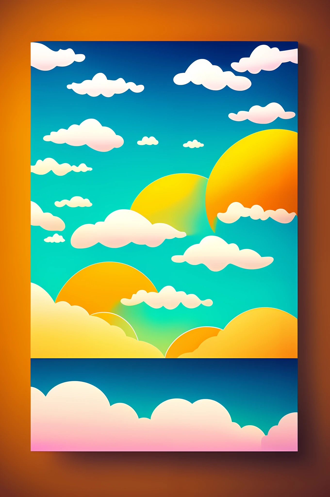 Promotional board, soft background, vector for board, sea, sunny day, two colors, clouds in the background.
