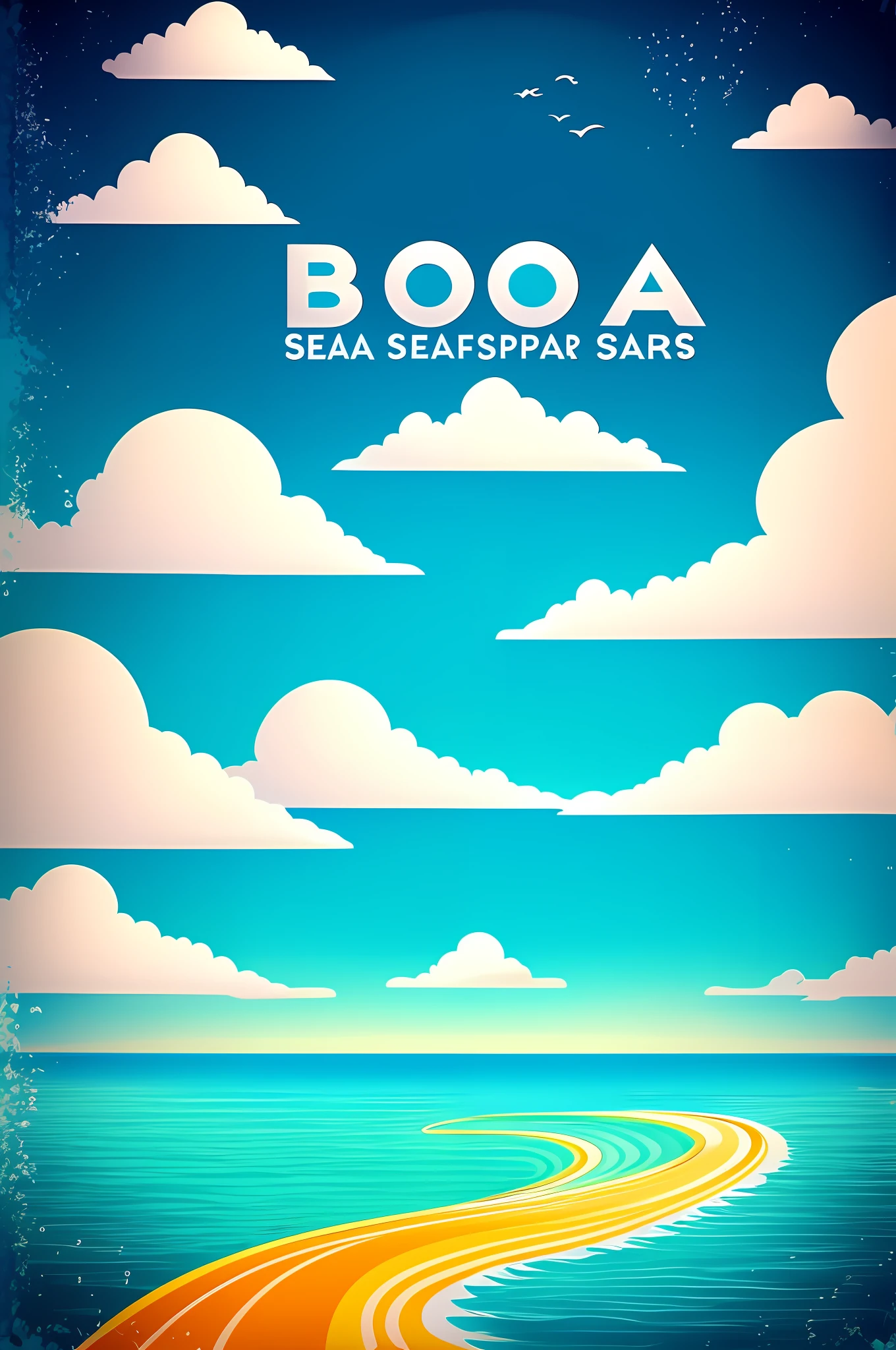 Promotional board, soft background, vector for board, sea, sunny day, two colors, clouds in the background.