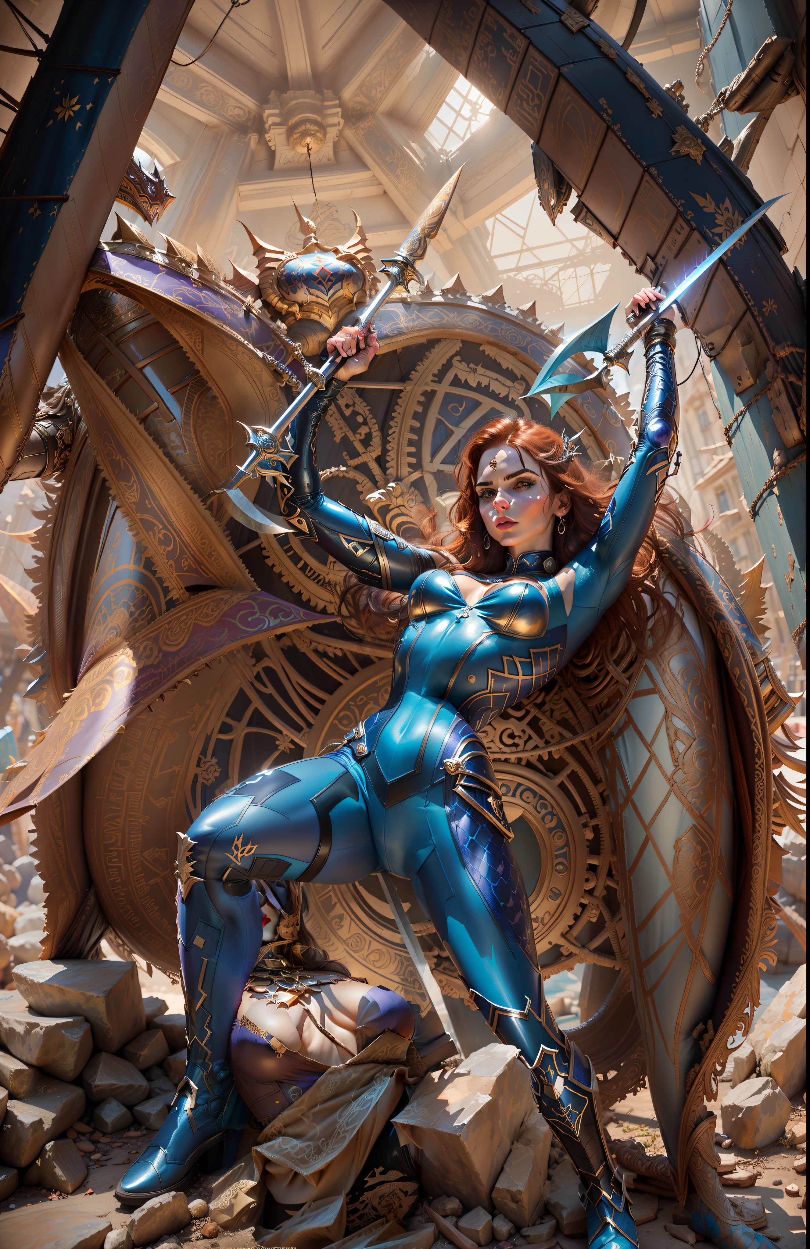 a closeup of a woman in a blue suit with a sword and a dragon, zenescope, as illustrated in Top Cow Comics, huntress, colorful illustration, colorful epic illustration, epic comic book style, marvel, by Ignacio Zuloaga, mutant, ivy, brave, comic book cover art, in the style of Marvel comics, wearing witch blade armor, recreate POV style Facesitting, high resolution, hdr