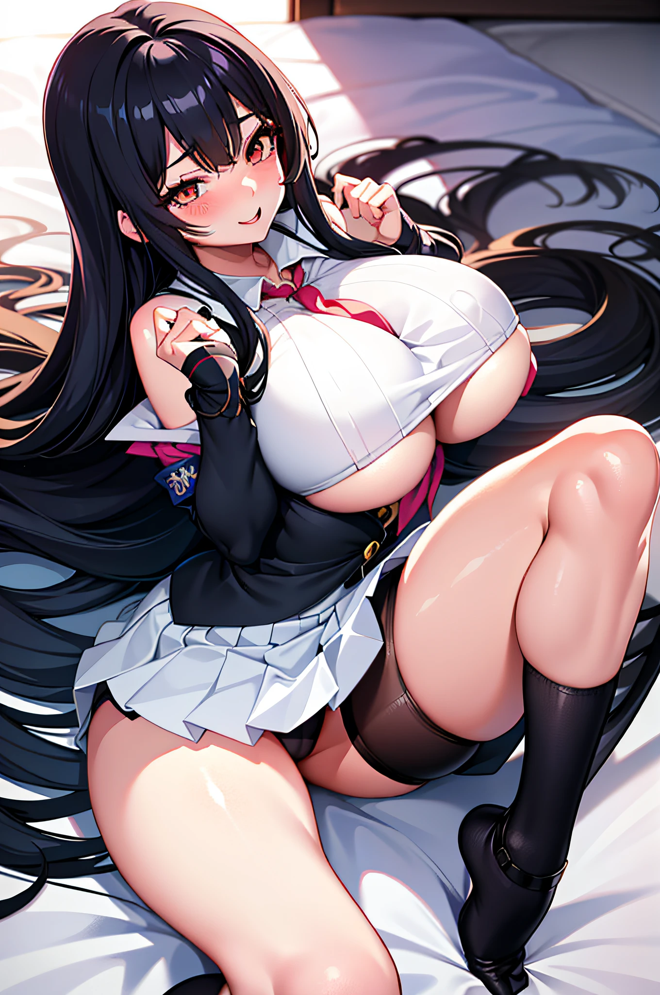 High school girl, huge breasts, untied long black hair, long black hair, twisted eyes, long eyelashes, nice and cute huge breasts, white underwear and skirt, sexy pose showing underwear shorts, big boobs, thighs, anime style , beautiful anime schoolgirl, surreal schoolgirl, surreal schoolgirl, mesmerizing anime girl, realistic schoolgirl, big boobs emphasized, naughty anime style, naughty thighs, naughty thighs, smooth anime CG art, surreal school girl, seductive anime girl, realistic school girl, smooth anime CG art, anime girl, beautiful anime school girl, beautiful anime girl, beautiful alluring anime girl, ecchi anime style, photorealistic rendering of anime girl, nude, censored