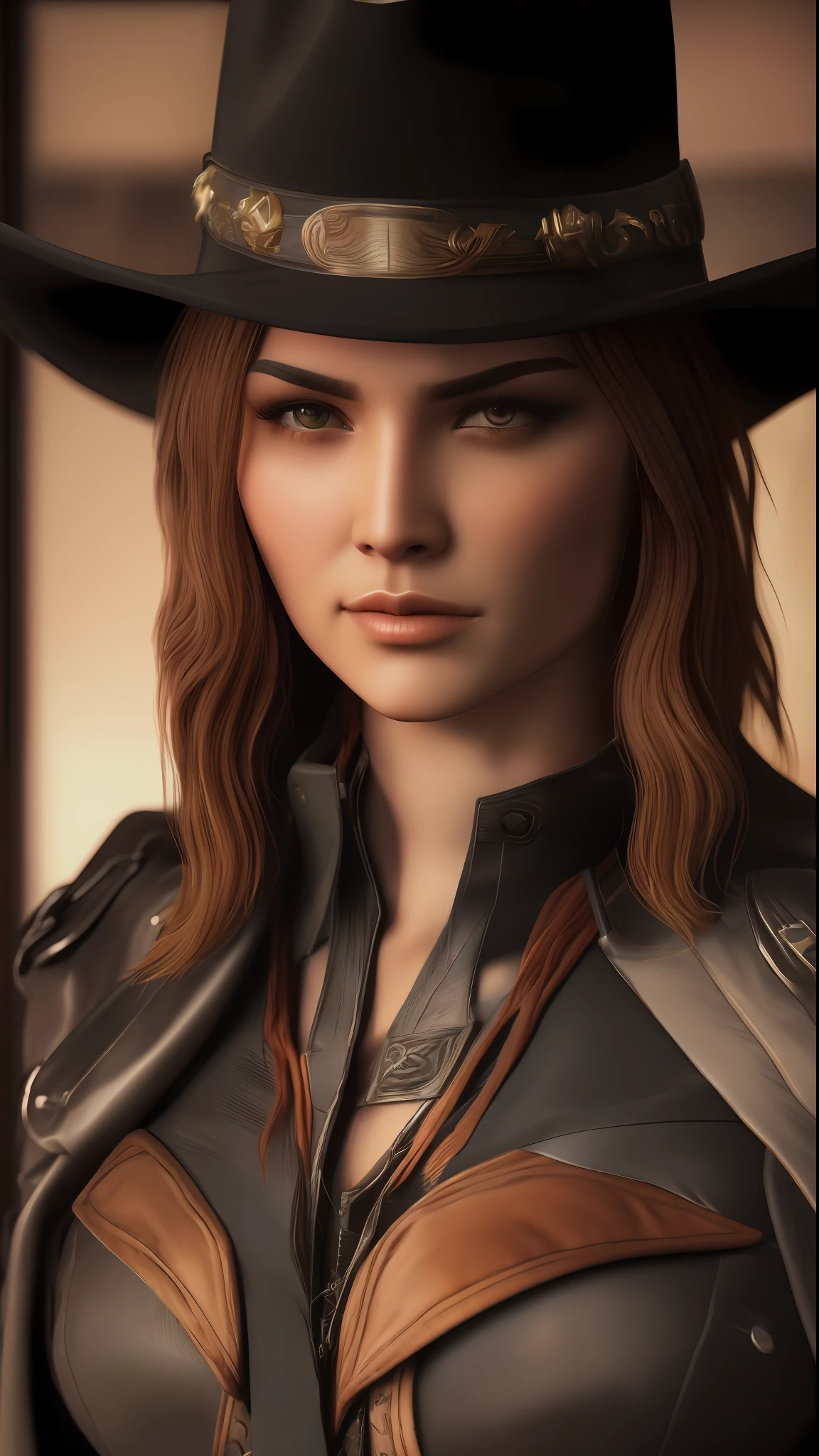 . .style west sexy gunslinger woman 8k, high definition, detailed face, detailed face, detailed eyes, detailed suit, Marvel and DC style, hyper-realistic, + cinematic shot + dynamic composition, incredibly detailed, sharpness, details + superb details + night with light + perfectionism + award-winning realism ((soft lighting))