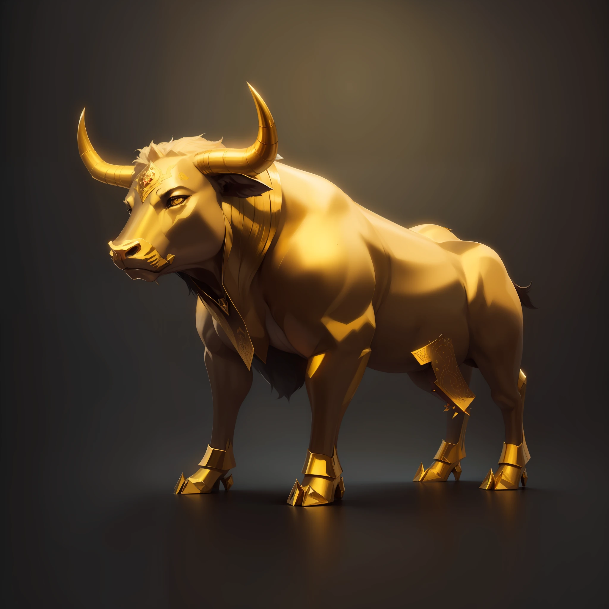 Gold Bull Illustrations, representing wealth,Vectors & Clipart, volumetric light, highly detailed symmetrical face, detailed eyes, ultra sharp, high quality, art by Anja Millen and George Cruikshank and Bordalo II, soft, sharp focus, trending artforum, behance hd, children's storybook style, soft colors, watercolor style
