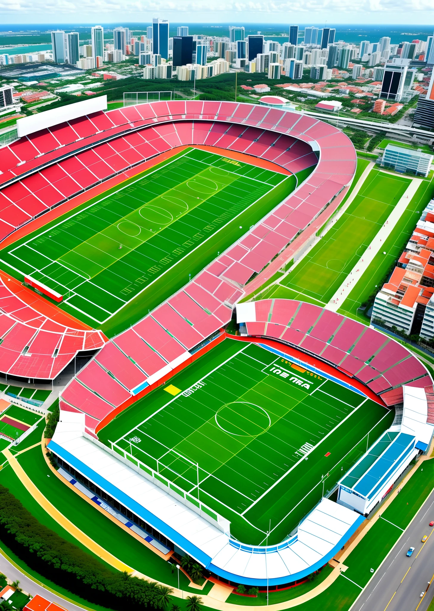Football stadium format arena with buildings around in the city of recife