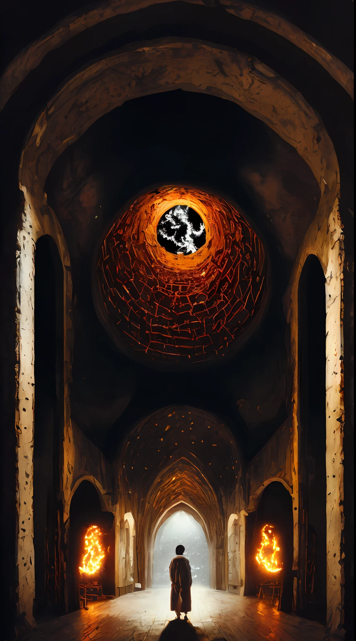 (SeventhHell:1.8) (ecovault:1), ((RAW, analog style)), cinematic lighting, atmospheric light, divine light, super fine, bloom, dramatic atmosphere, centering, rule of thirds, f/1.4, 6mm, high angle shot, extremely refined and beautiful, amazing, fine detail, masterpiece, ultra detail, high resolution, (best illustration), (best shadow), intricate, ((one in a white robe))),
