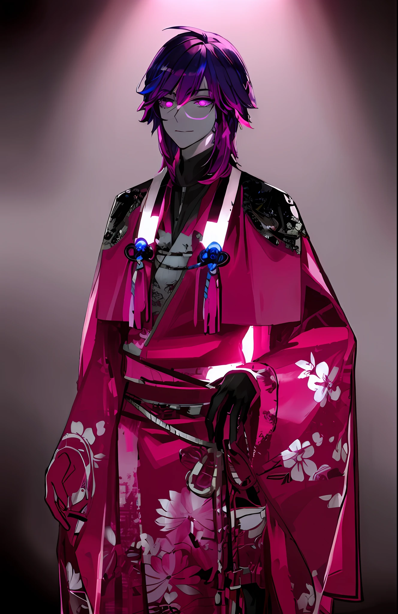 (masterpiece, best quality, ultra-detailed, best shadow), (detailed background,dark fantasy), (beautiful detailed face), high contrast, (best illumination, an extremely delicate and beautiful), ((cinematic light)), colorful, hyper detail, dramatic light, intricate details, (1girl, Magenta Hair, Hoodie Outfit, Warrior Woman, Lean, Toned Body, Rune on face), depth of field,black light particles,(broken glass),