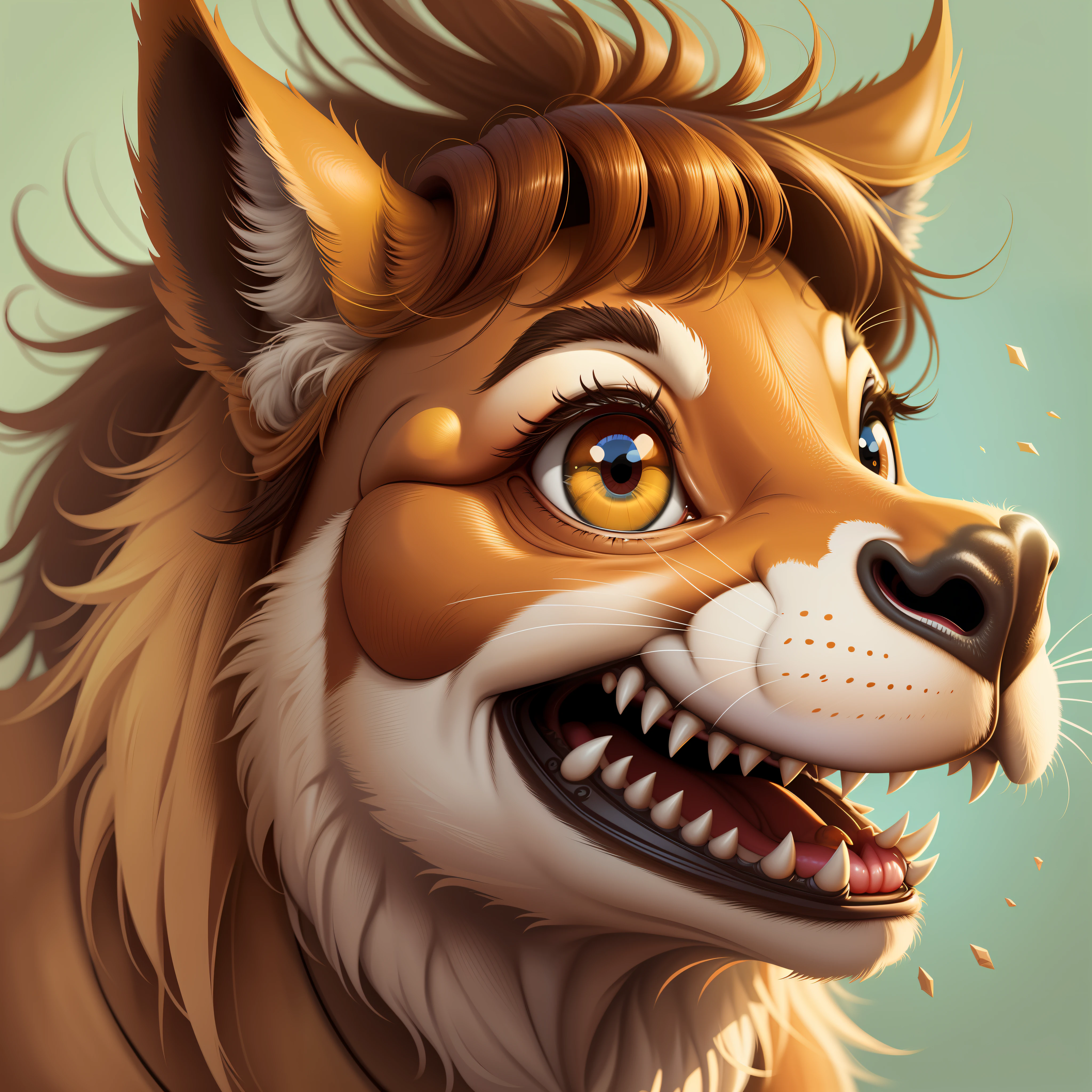 cute, funny, cartoon style (digital art) camel, two big front beautify round edges and square yellowish teeth filling mouth