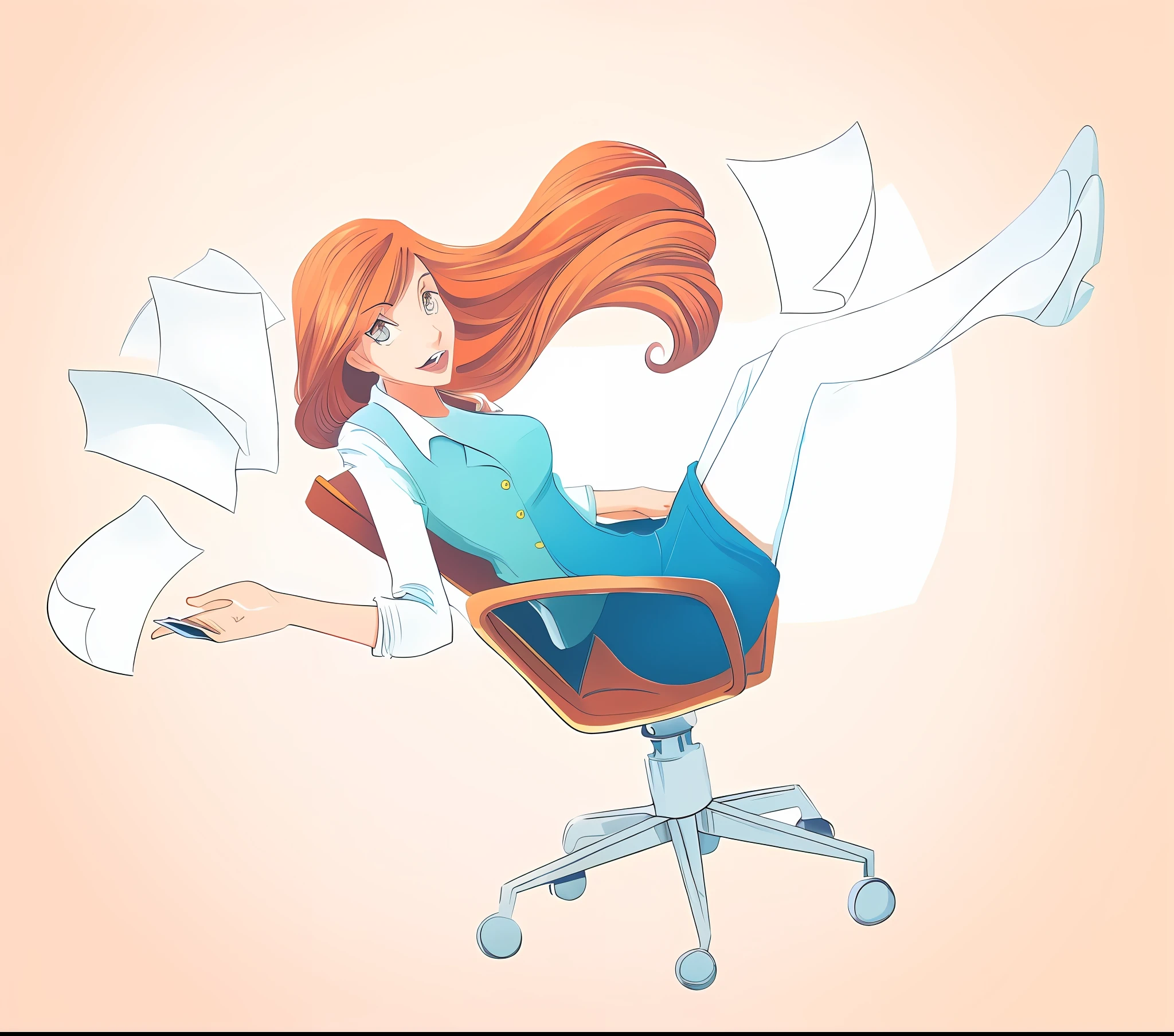 cartoon woman sitting in a chair with papers flying around her, hd illustration, official illustration, digital illustration -, in style of digital illustration, cartoon style illustration, full color digital illustration, high quality illustration, funny illustration, [ digital art ]!!, a beautiful artwork illustration, proffesional illustration, illustration!, an illustration, anime style”, full color illustration