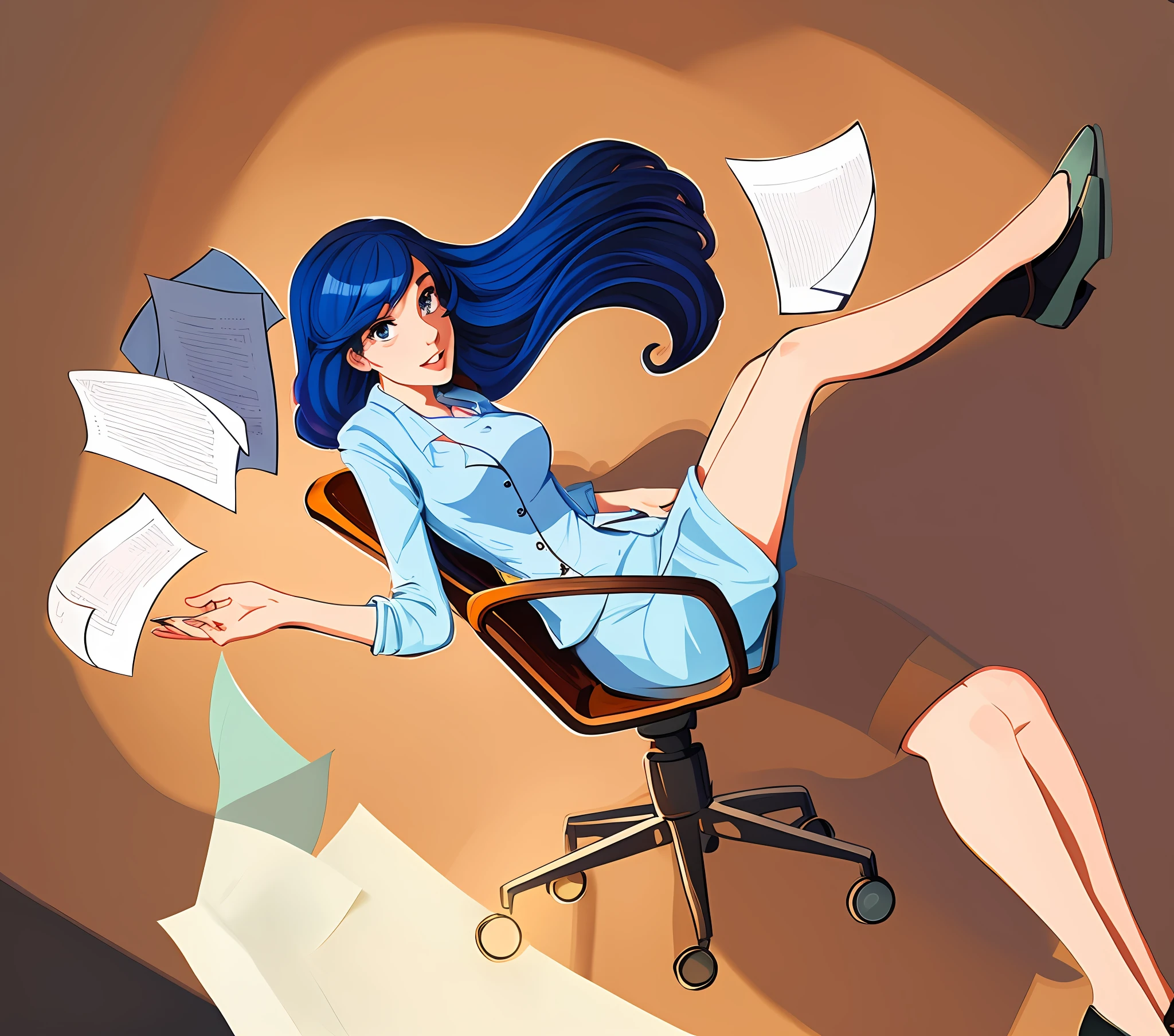 cartoon woman sitting in a chair with papers flying around her, hd illustration, official illustration, digital illustration -, in style of digital illustration, cartoon style illustration, full color digital illustration, high quality illustration, funny illustration, a beautiful artwork illustration, [ digital art ]!!, proffesional illustration, illustration!, an illustration, anime style”, full color illustration