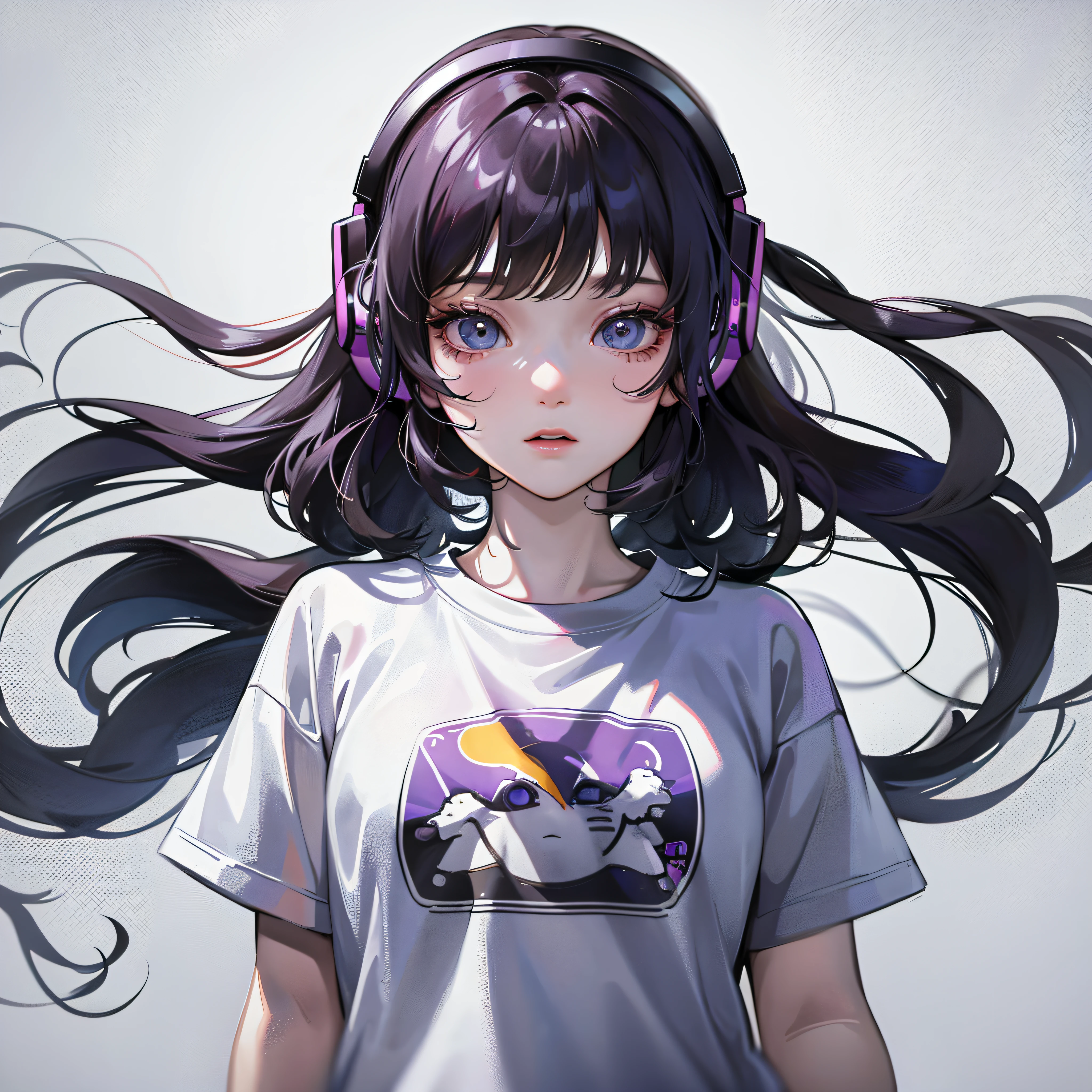 girl listening to music,t-shirt design,vector, in the style of electric dreamscape, pop inspo, isolated on a white background --v 5.1 --auto --s2
