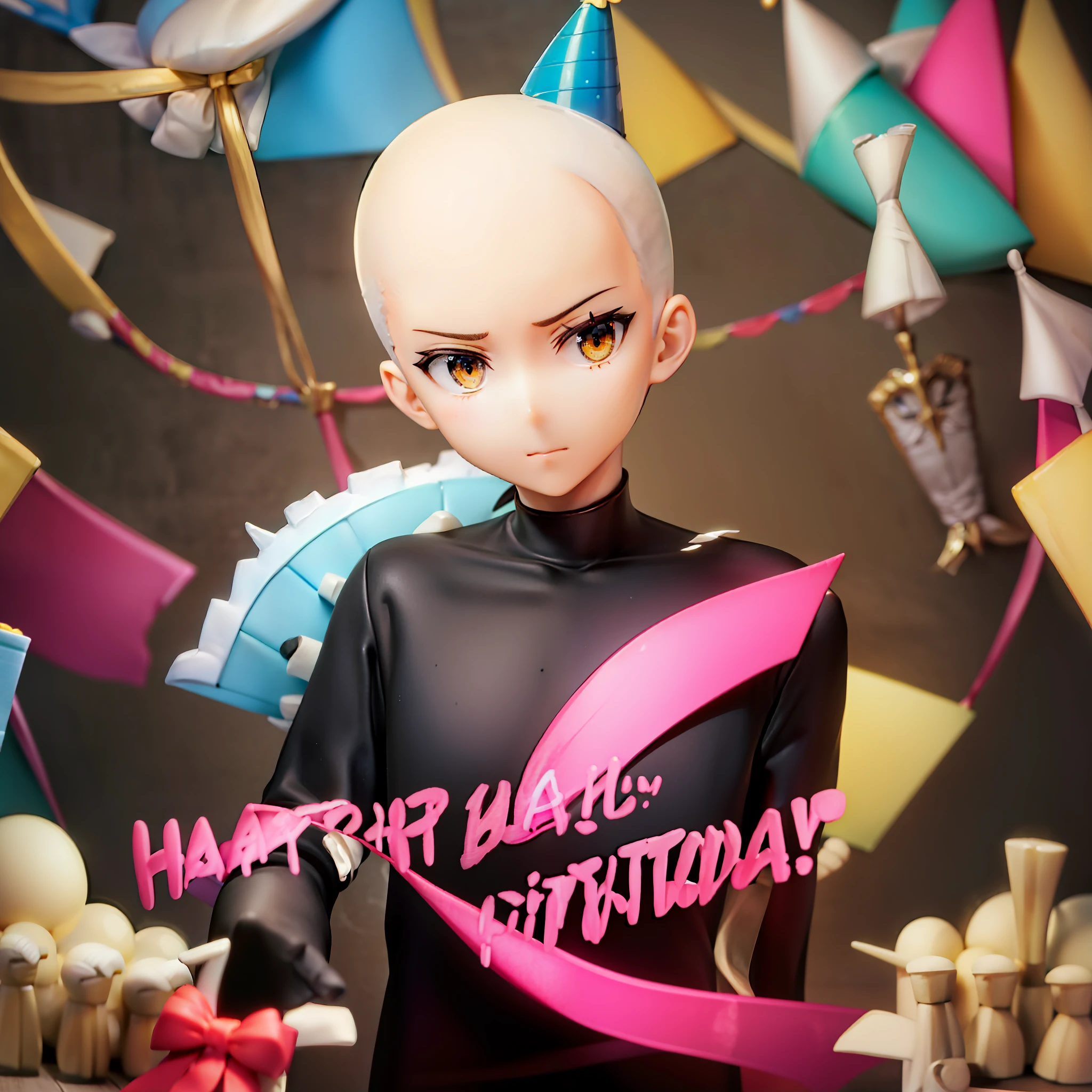 (birthday surprise:1.4), tall guy's birthday, (birthday greetings:1.1), (surprise:0.9), surprised face, bright lighting, nice colors, guy with zero hairstyle, tall, elongated guy, surprised face, O_O, dressed in a black t-shirt, awkward posture, insecure guy, no smile, empty hands, surprised face, cute teenage guy, single, 1boy, not smiling, in shock, standing evenly, surprised face, mouth "O", the boy is shy, a tall elongated guy, hairstyle "hedgehog" very short thin hair, practically no hair, the atmosphere of the holiday, the guy is shy, bald modest guy