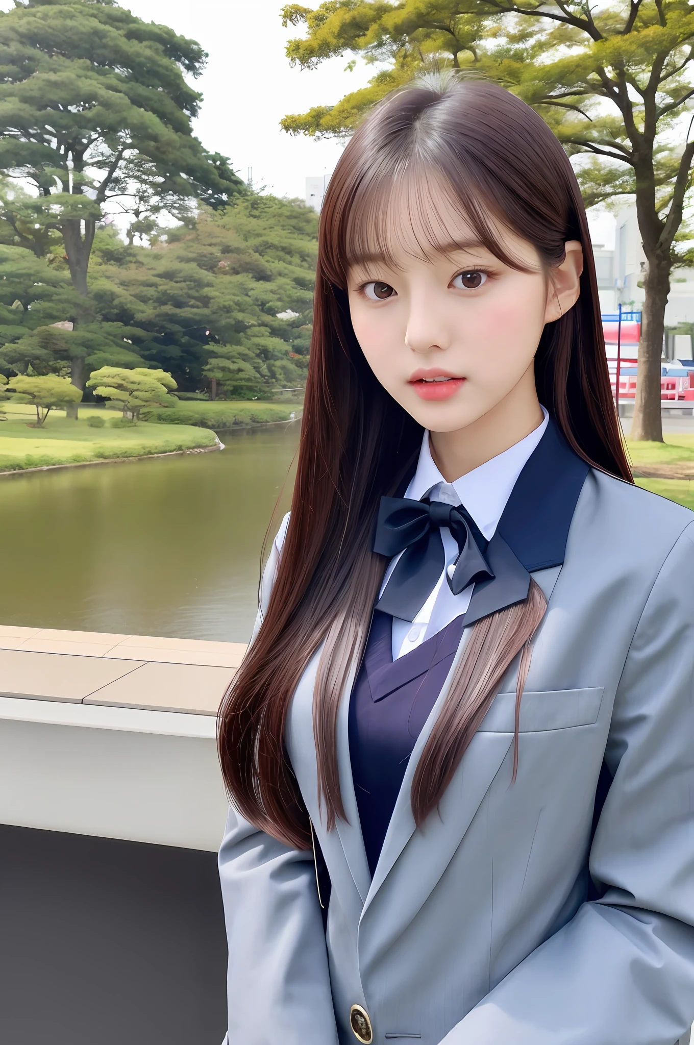 park, uniform, Japan model, young sensual idol, young cute idol, realistic young idol, realistic sensual idol, young idol, sophisticated idol, Yoshitomo Nara, young skinny idol, beautiful asian girl,