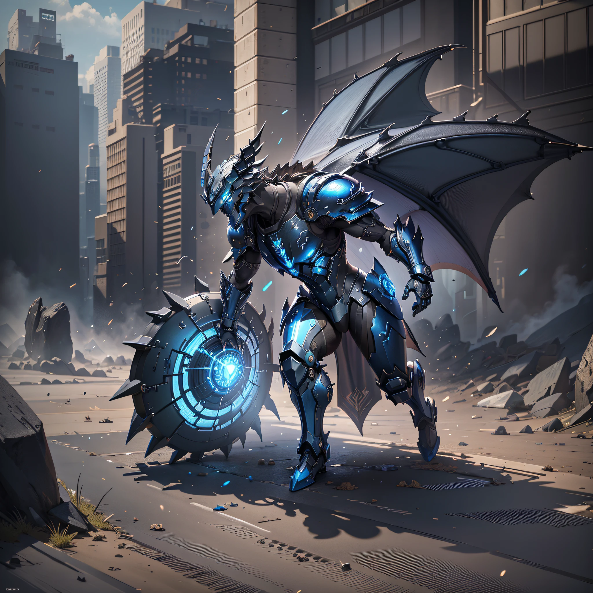 masterpiece, best quality, (8k wallpaper of extremely detailed CG unit), (best quality), (best illustration), (best shadow),Dragon with blue eyes and a black armor, demonic armor, dragon, inspired armor, draconian looking armor, dragon armor, dragon inspired armor, blue armor, ancient dragon full plate armor, shadow armor, epic digital art style, dark armor,  black and blue armor, shadow dragon, SAVITAR,RUNNING, SPEED, BLUE RAYS BACKGROUND, 3D isometric, octane rendering, ray tracing, ultra detailed