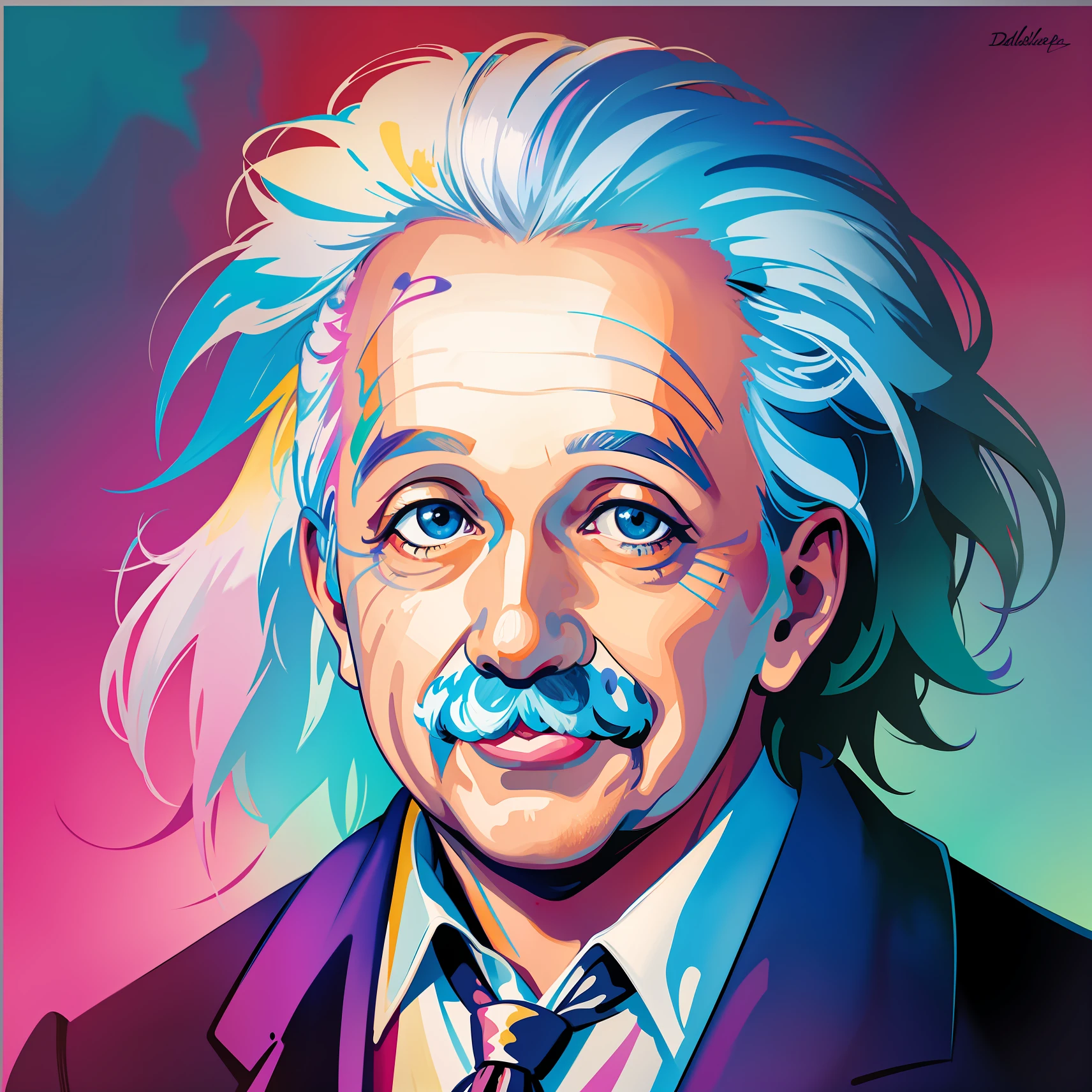 WPAP style, portrait of (Albert Einstein), color harmonization, watercolor style, digital art of (Salvador Dalí) official art, frontal, smiling, masterpiece, Belle, watercolor, face painting, ink splash, intricate details.