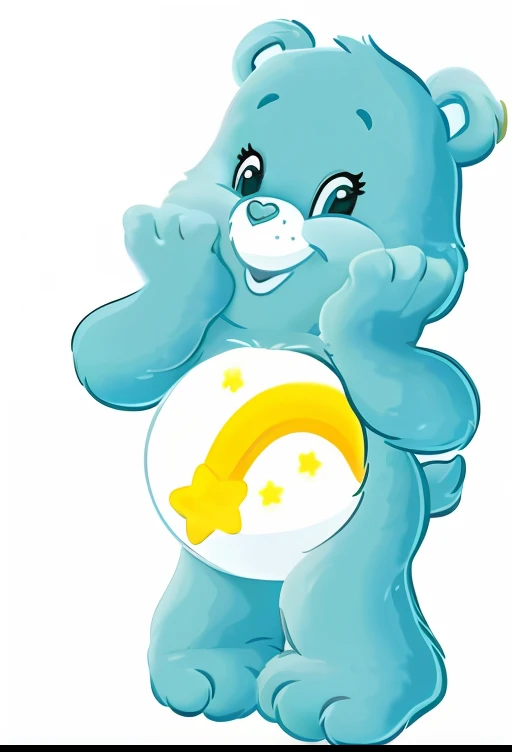 a close up of a blue teddy bear holding a yellow star, telegram sticker, sweet, ..', ori, help, trending photo, 🐿🍸🍋, awwwww, vintage!, bears, bashful, smurf, stock image, water bear, edon guraziu, : :, gummy bear, bear, vintage, baars