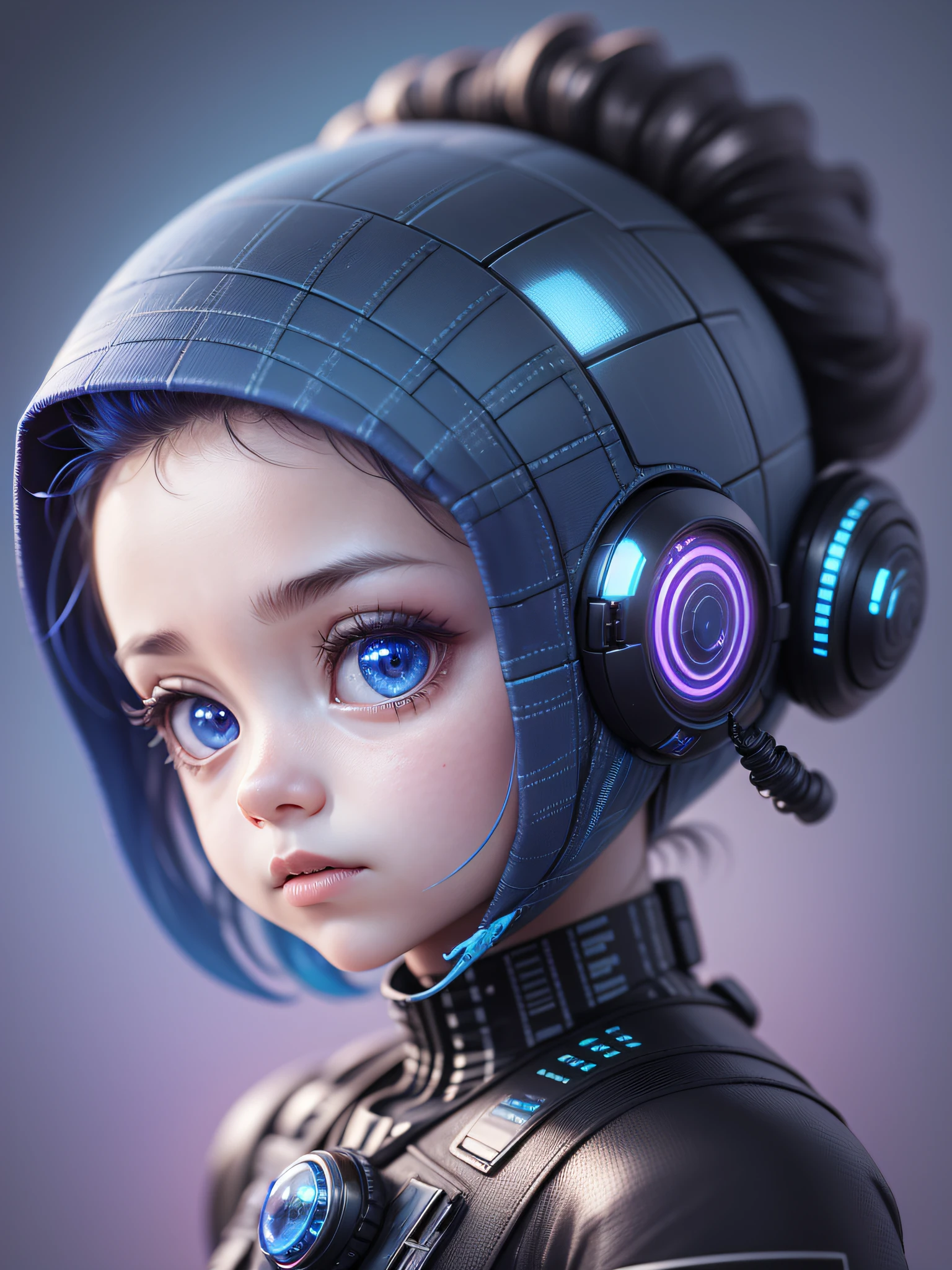 Extraordinary portrait of microscopic unknown little small adorable cyberpunk alien species over blue tech style of high alien fashion professional photography, 8k, beauty --auto --s2