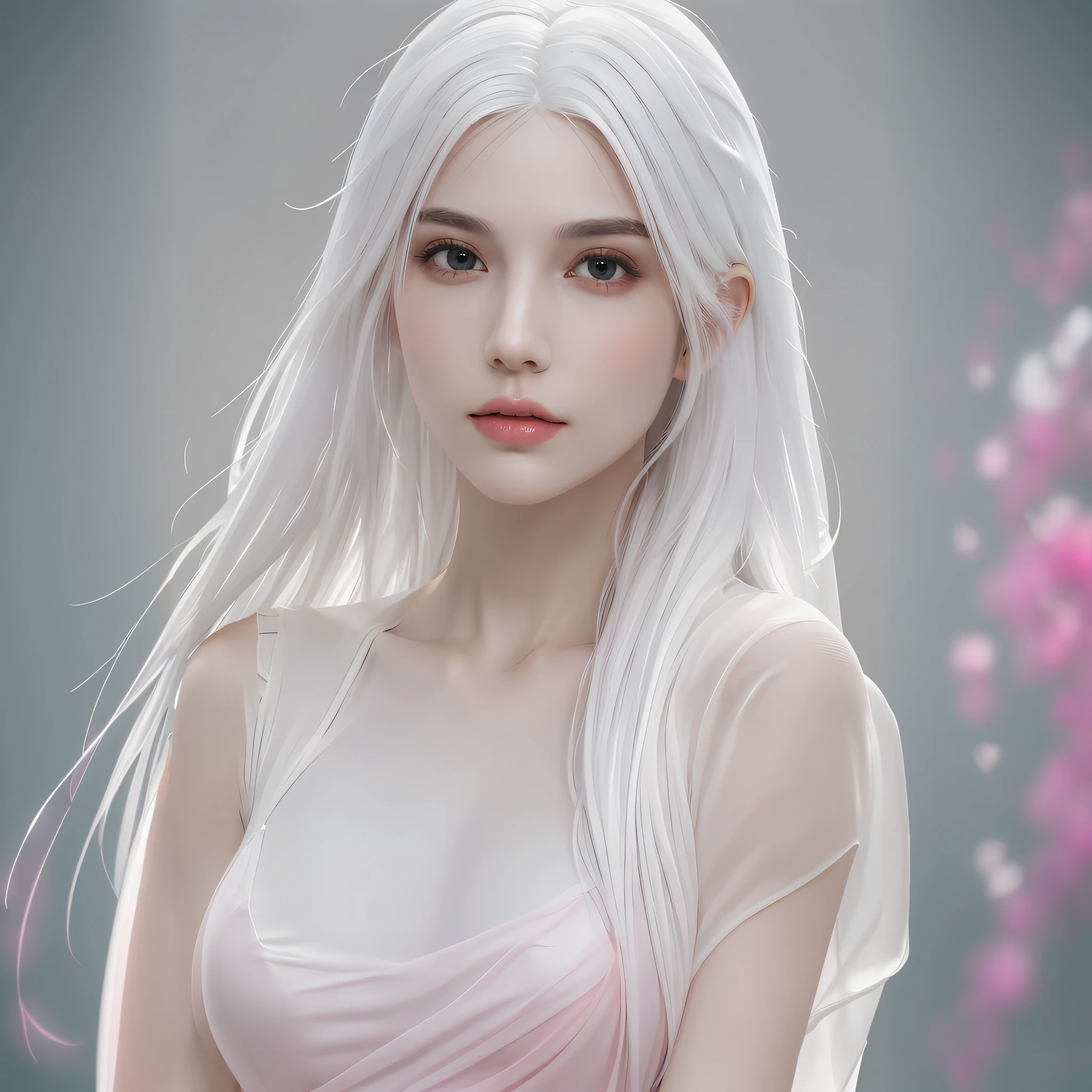 a close up of a woman with long white hair wearing a pink dress, photorealistic anime girl render, artwork in the style of guweiz, girl with white hair, perfect white haired girl, 3 d render character art 8 k, 3 d anime realistic, soft portrait shot 8 k, deviantart artstation cgscosiety, ig model | artgerm