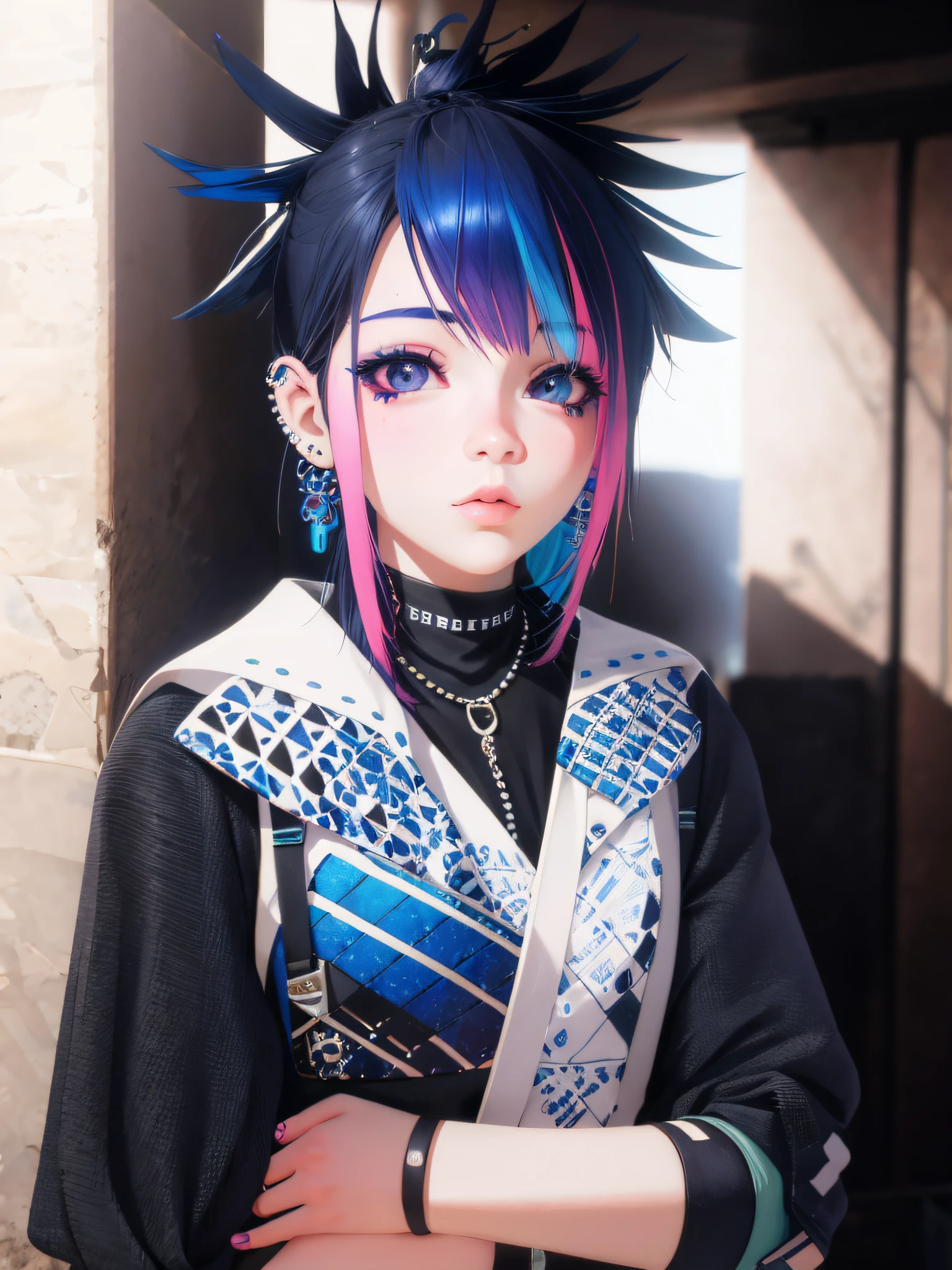 Arafed girl with colorful hair and piercings posing for an image, realistic 3D anime style, anime realism style, realistic anime art style, anime style. 8k, hyper realistic anime, realistic 3d anime, 3d style anime, anime style, pixiv realistic anime style, mikudayo, realistic anime art style, inspired anime, photorealistic anime