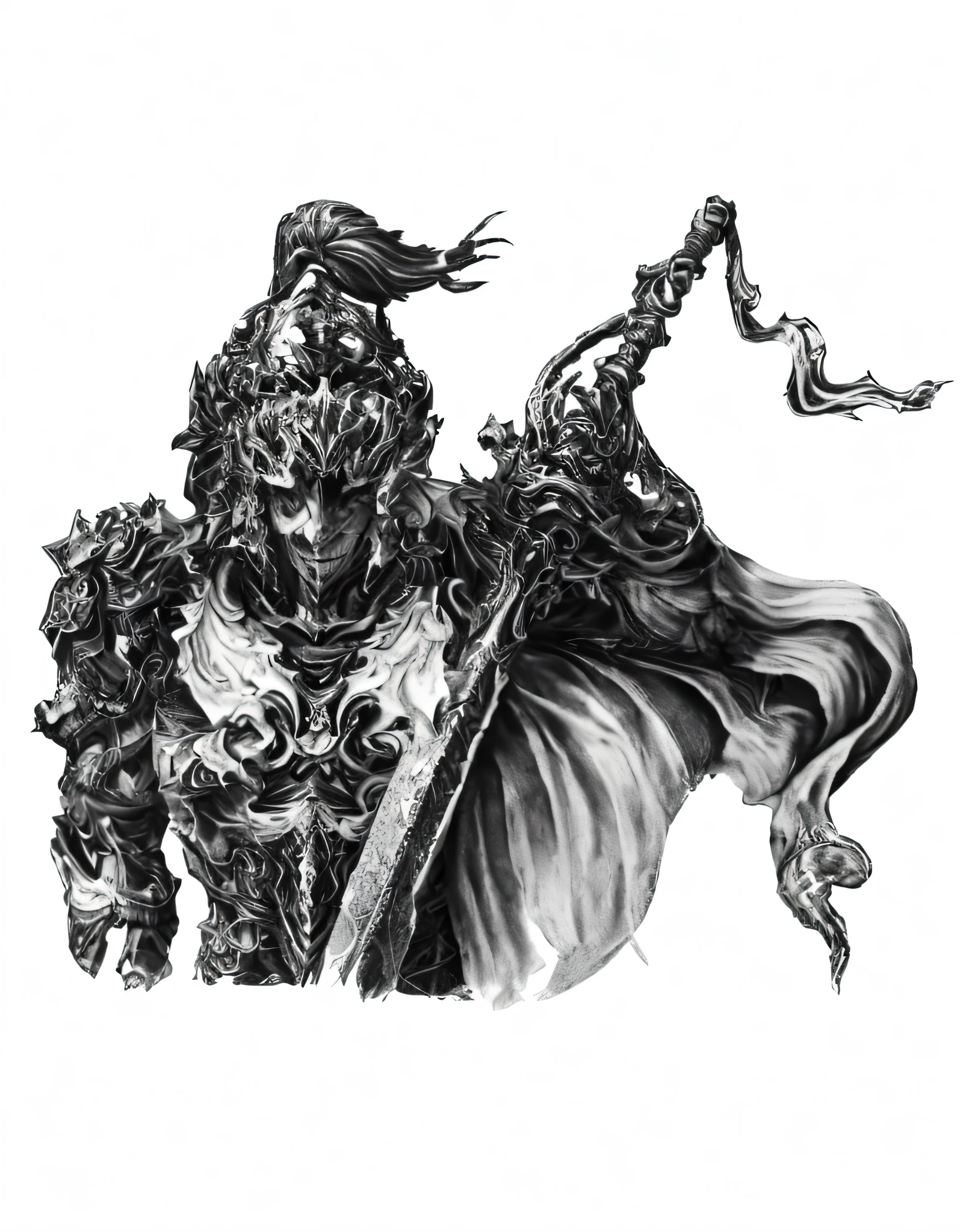 a drawing of a man with a sword and a crown, yoshitaka amano character design, high detailed official artwork, bastien yoshitaka amano, boris valejo. octopath traveler, yoshitaka amano style, yoshitaka amano octane render, yoshitaka amano photorealistic, hirohiko araki artwork