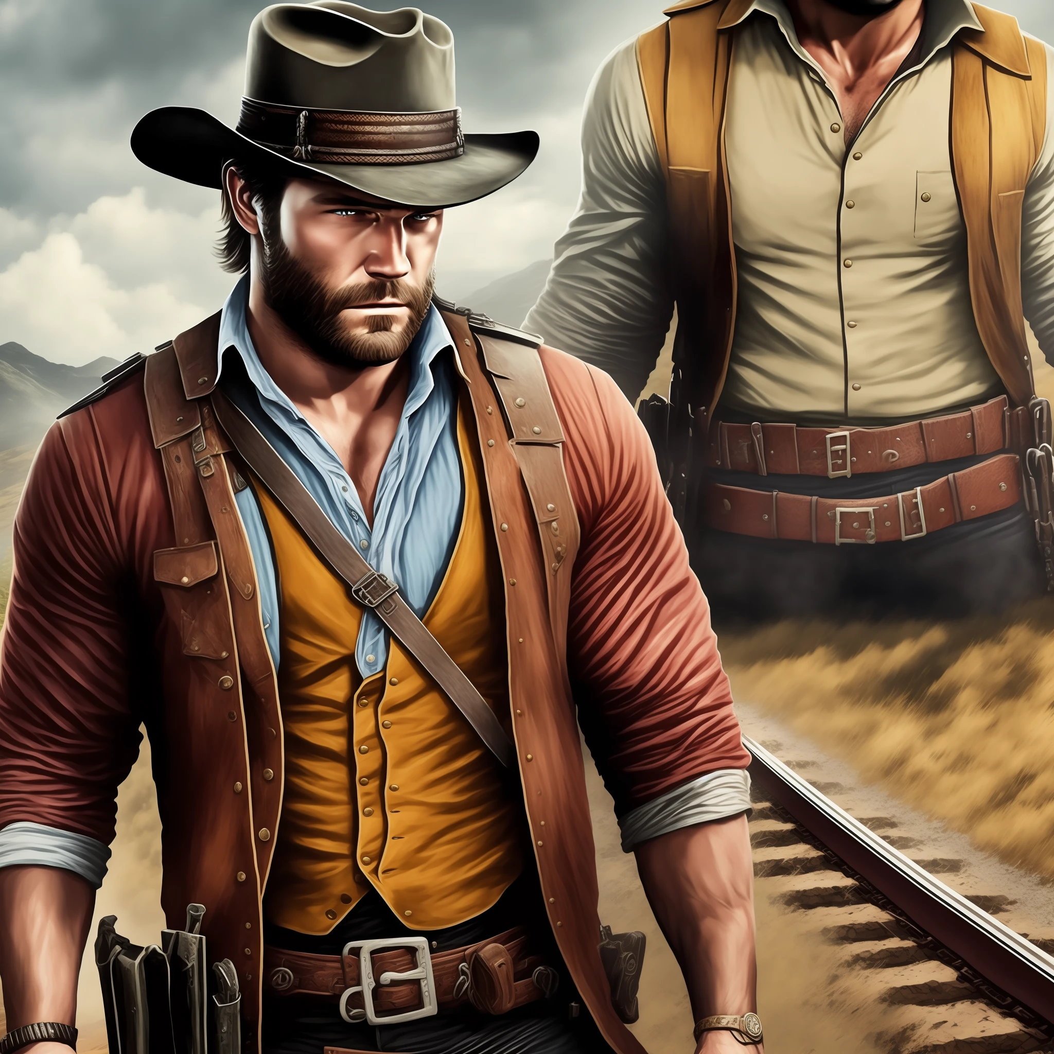 Arthur Morgan, Segurando uma Winchester, real life, high quality, train robbery --auto --s2