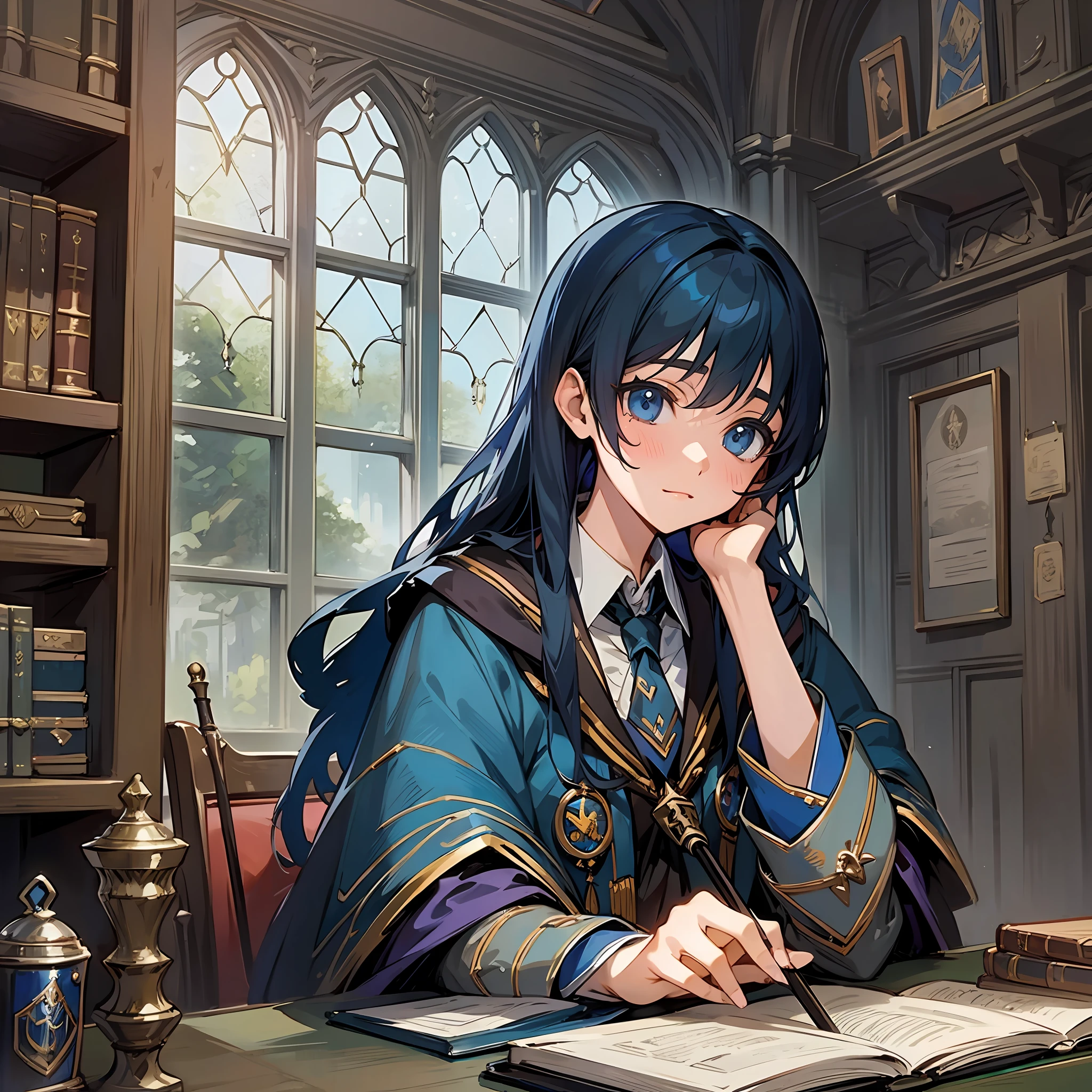 harry potter, ravenclaw, girl, anime, realistic, complex details, hogwarts --auto --s2