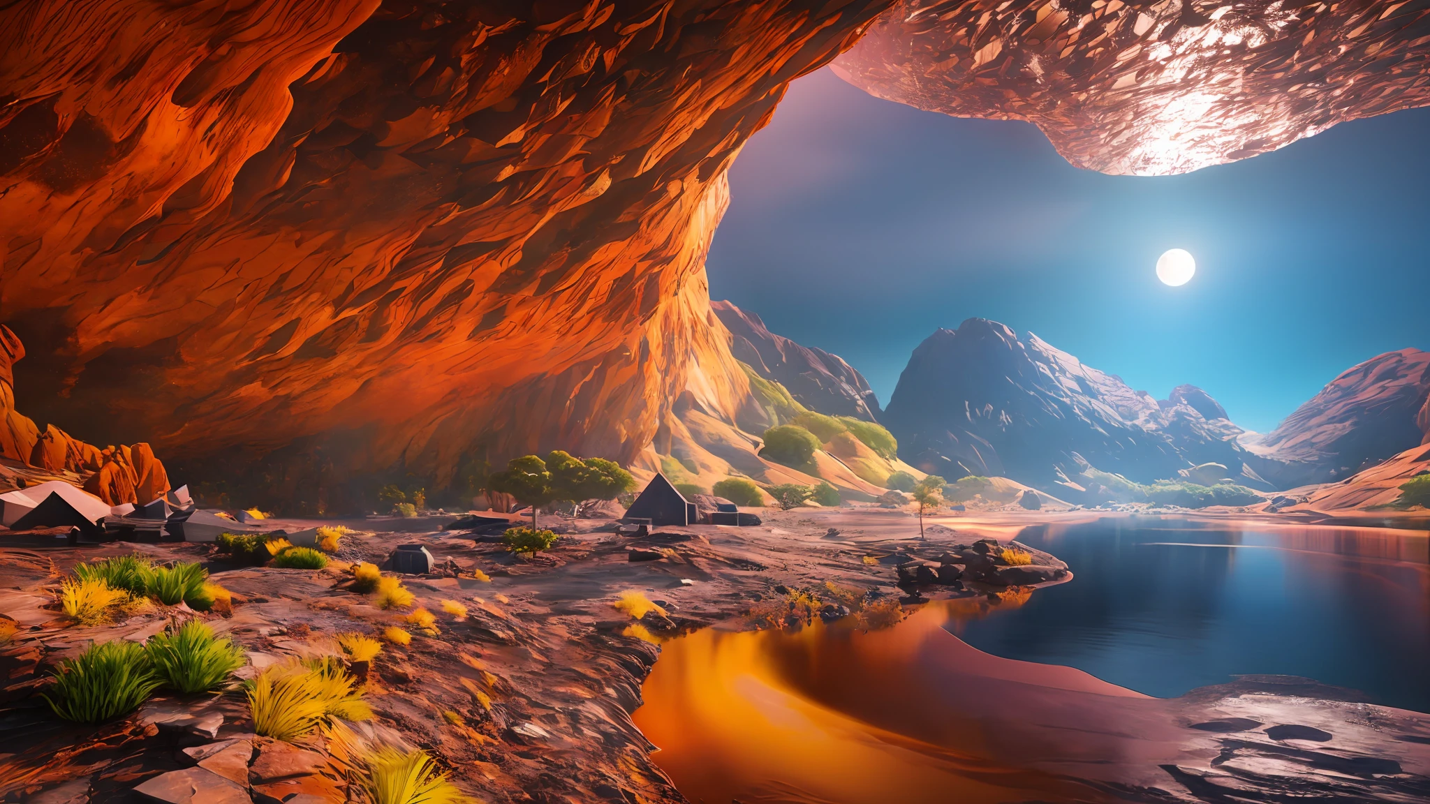 a photorealistic landscape of a multiverse, with a surreal color scheme and dramatic lighting, featuring maximum texture and volumetric lighting, using the Unreal Engine and HDR, --auto --s2