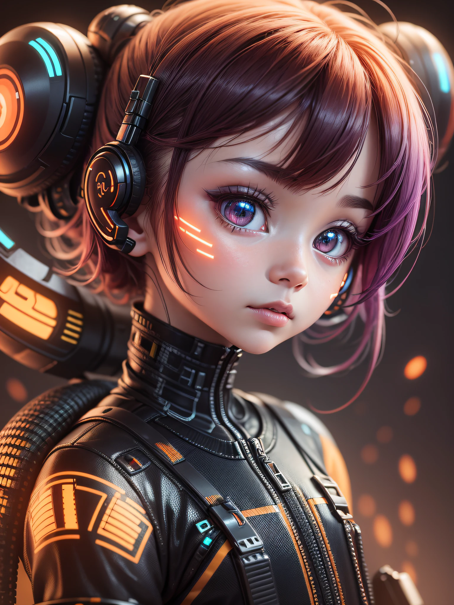 Extraordinary wide portrait of microscopic unknown little small adorable cyberpunk alien species over orange tech style of high tech fashion professional photography, 8k, adorable --auto --s2