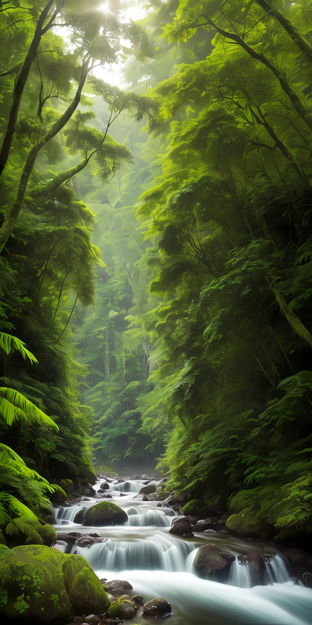 (masterpiece), (best quality), (high quality), extremely detailed 8k CG unit wallpaper, amazon forest, silence, imposing conifers covered with forest floor, severe tropical climate, mild summer, breeze, branches, depth fields, HDR, bloom, chromatic aberration, photorealistic, extremely detailed, popular at artstation, popular at CGsociety, complex, high detail, dramatic, intermediate art