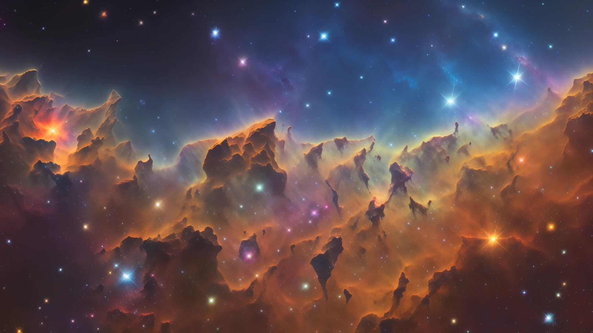 arafed image of a star filled sky with a cluster of stars, stars and nebula, in a cosmic nebula background, colorful torn nebulas, starry space nebula, vast nebula, luminous stellar sky, dramatic powerful nebula, stellar space, cosmic nebula, cosmic landscape, in a space starry, stars in space, on cosmic cloudscape, hubble photo background