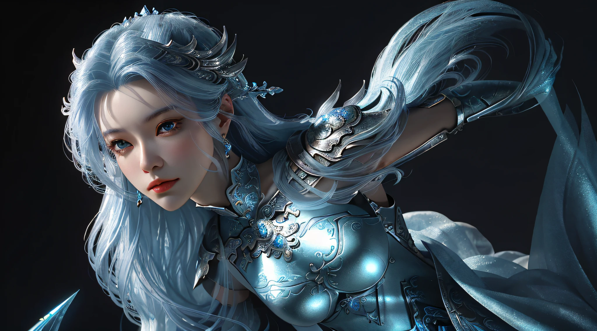 a close up of a woman in a silver and blue dress, chengwei pan on artstation, by Yang J, detailed fantasy art, stunning character art, fanart best artstation, epic exquisite character art, beautiful armor, extremely detailed artgerm, detailed digital anime art, artgerm on artstation pixiv, armor girl