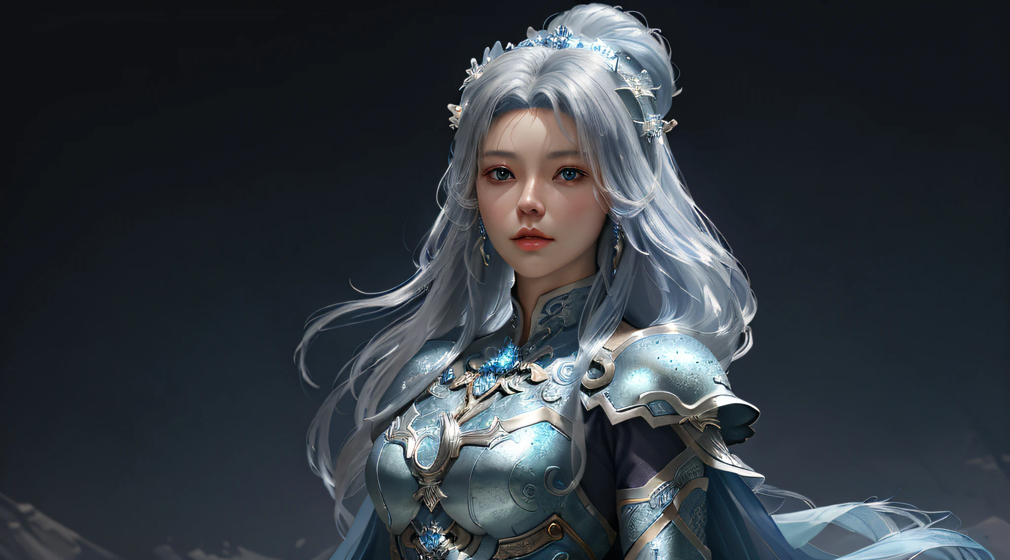 a close up of a woman in a silver and blue dress, chengwei pan on artstation, by Yang J, detailed fantasy art, stunning character art, fanart best artstation, epic exquisite character art, beautiful armor, extremely detailed artgerm, detailed digital anime art, artgerm on artstation pixiv, armor girl