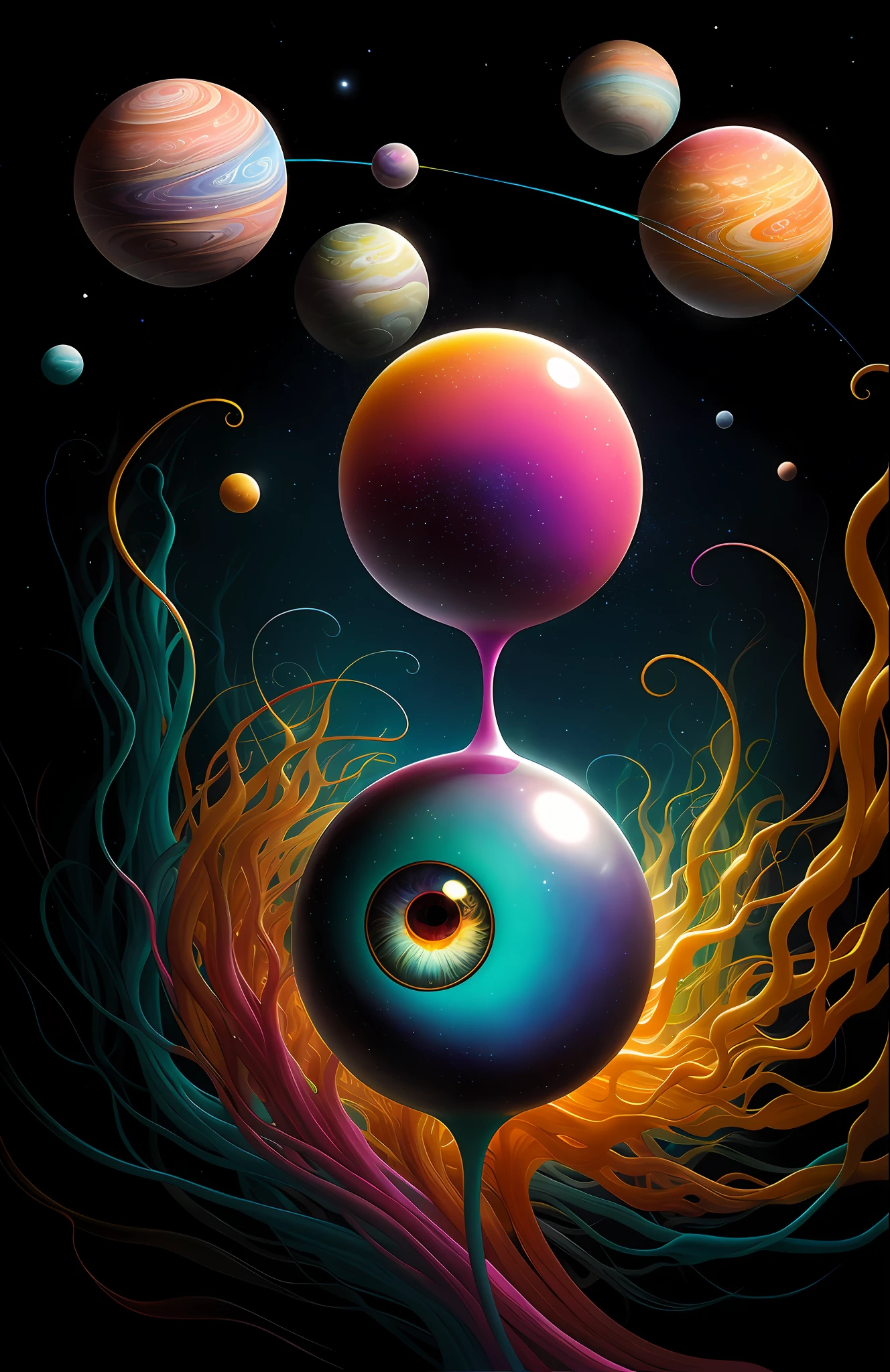 colorpop style, photo photo portrait of the sun surrounded by orbiting planetary moons, blonde pointy hair, natalie shau, mark ryden, alberto seveso, brooke shaden, anna dittmann, flora borsi, 8k resolution, perfect composition, milky way, rainbow color, flying insects, scales, wings, blue, texture, complex, gorgeous, shadow, pastel colors, 3d, Highly detailed, decorated in style, Tim Burton, Dale Chihuly, Xiaolongcheng, Cyril Rolando, by J. Gigue