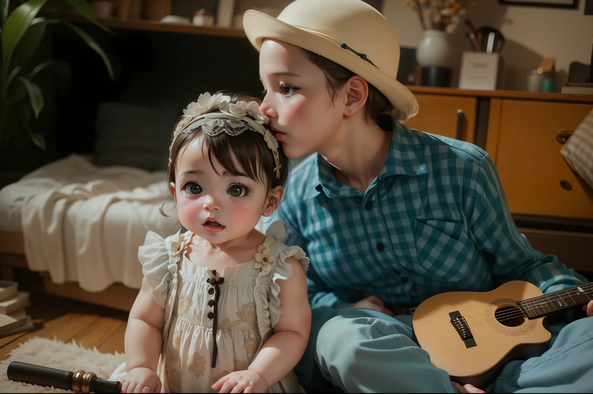 A baby and a child (detailed, intricate), realistic: 1.2, 8k, wallpaper, (highest quality, award-winning, masterpiece: 1.6) --auto --s2