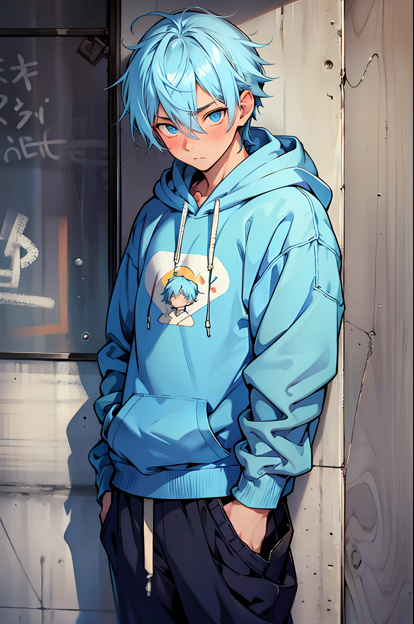 Cute boy in blue hoodie best sale