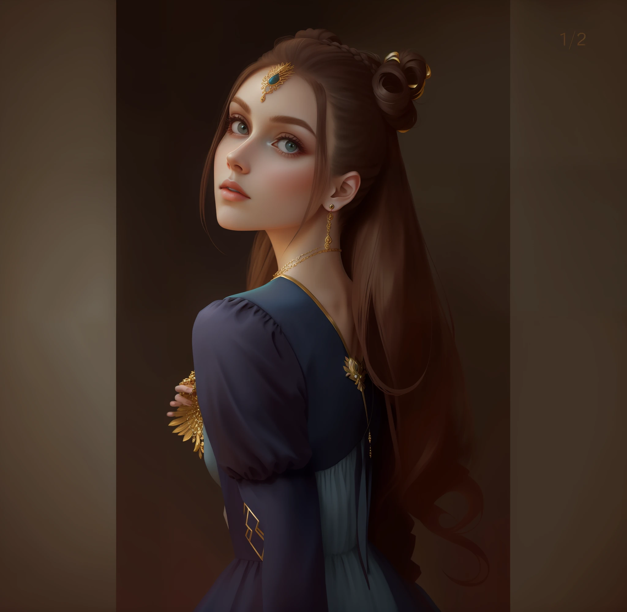 Beautiful hairstyle with jewelry in the dress