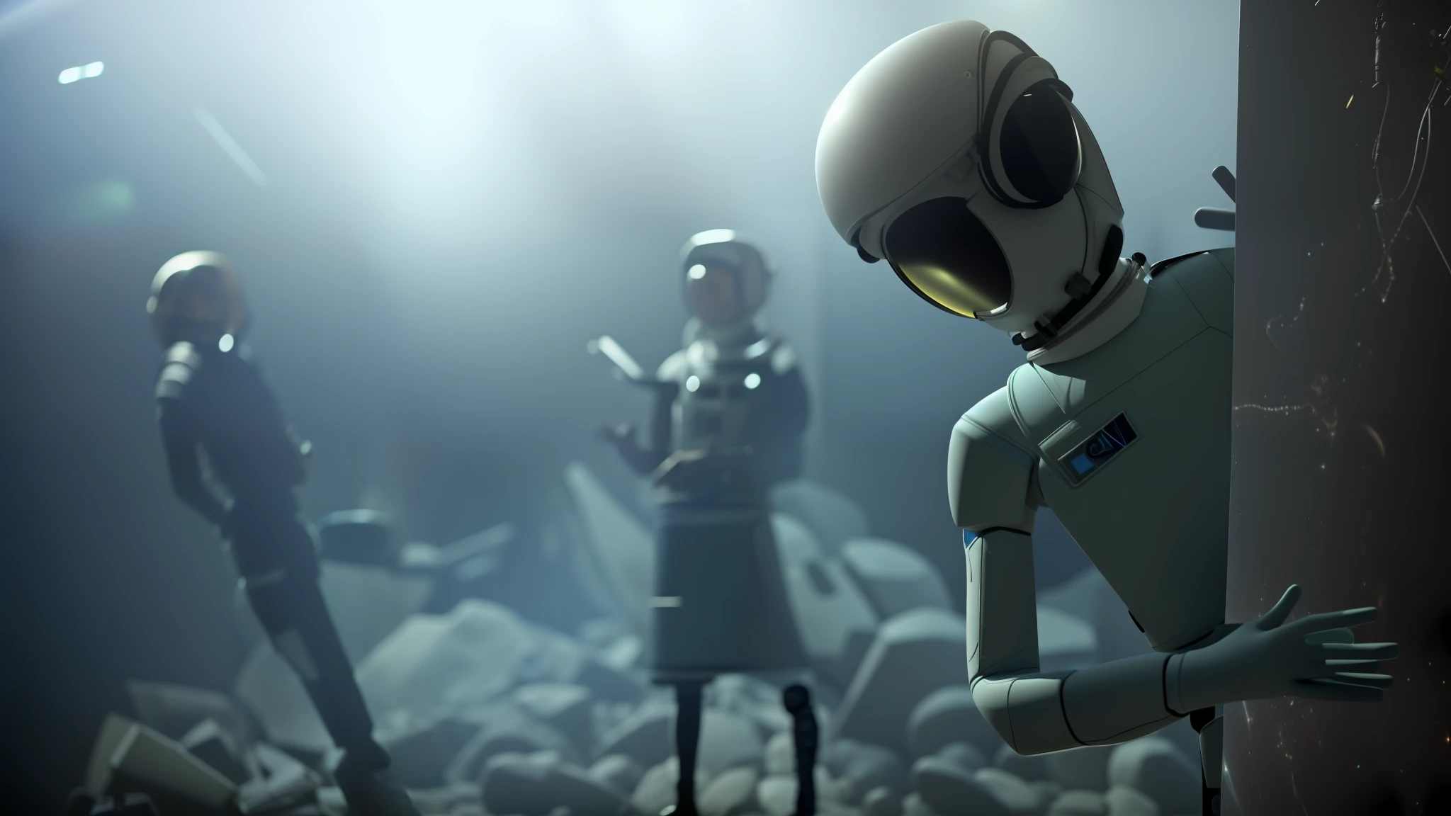 An astronaut talking to aliens