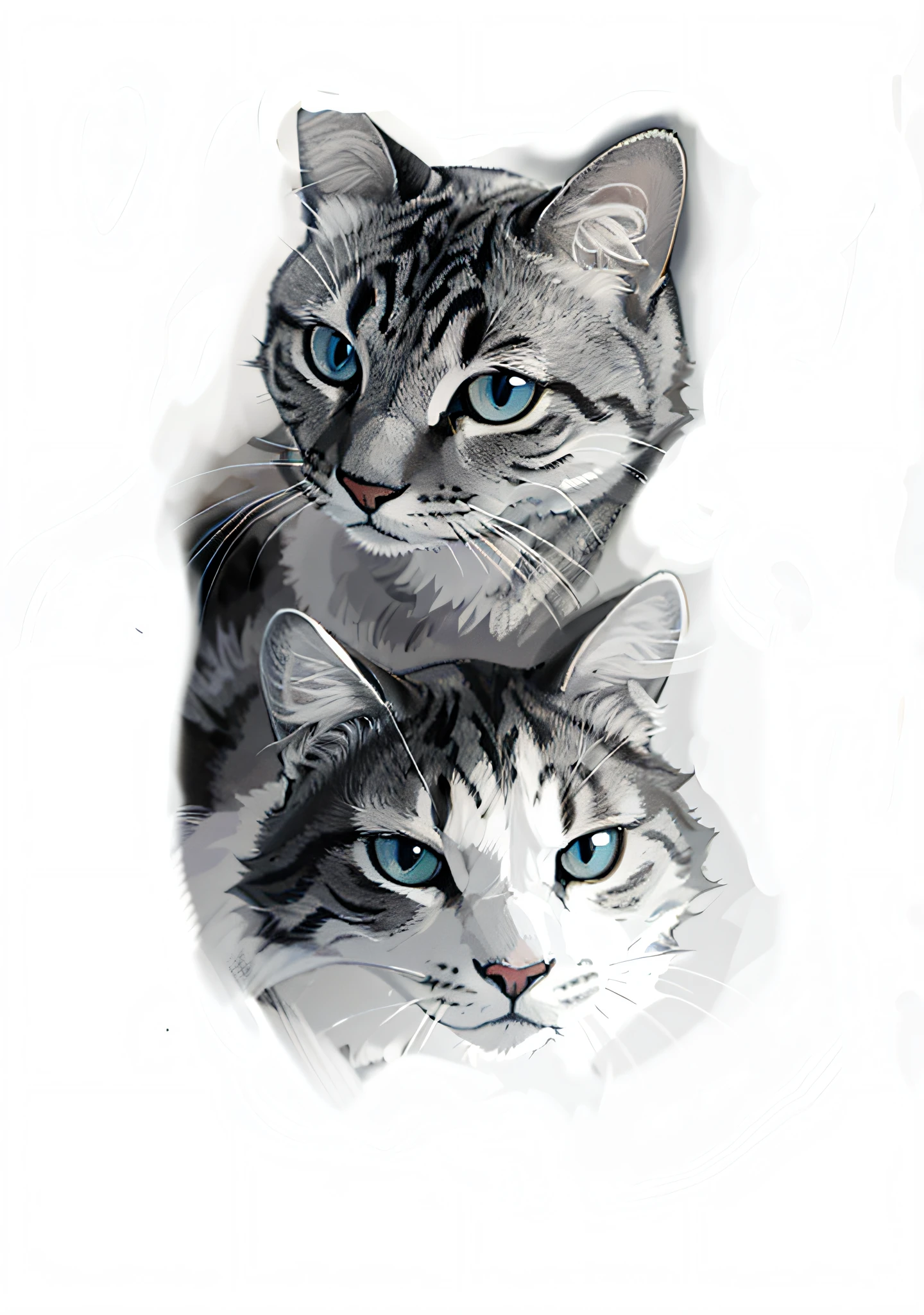 (best quality: 0.8), (best quality: 0.8), perfect anime illustration, close-up portrait of 2 cats