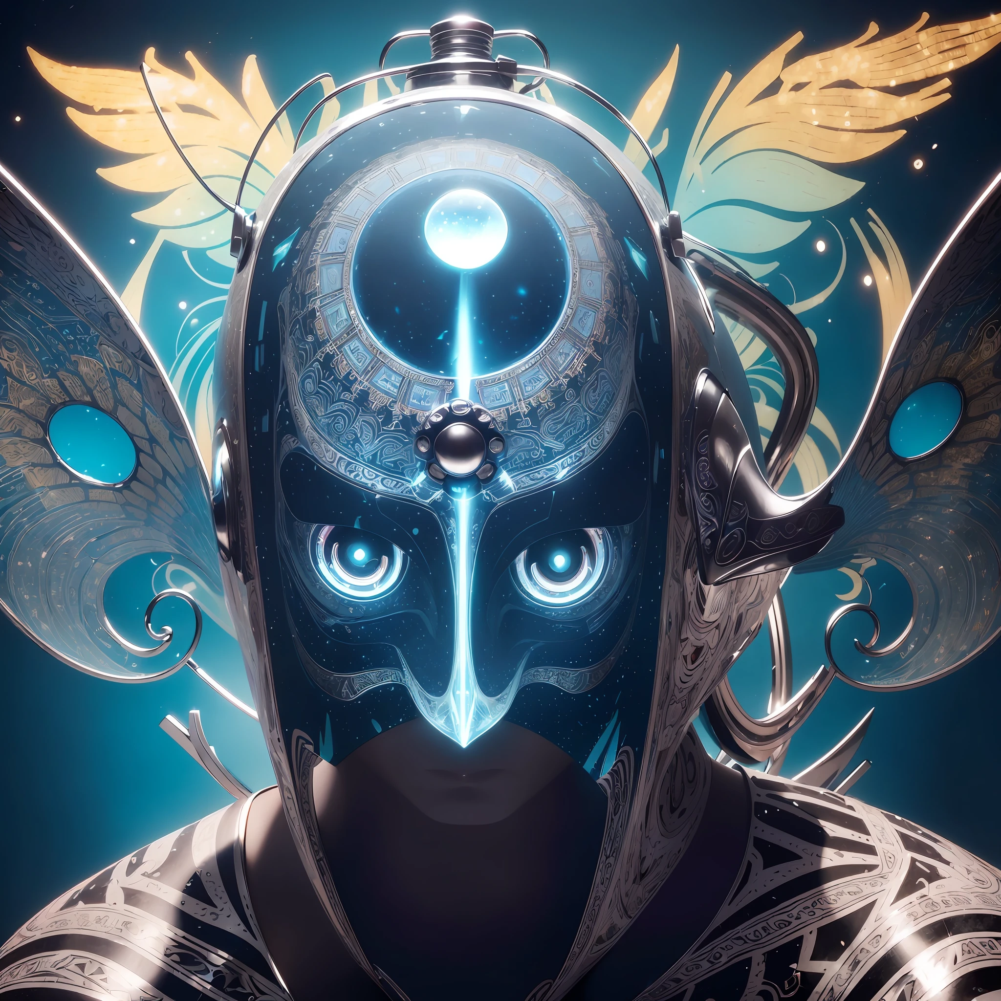 (kittybot shaman DMT aura with a transparent helmet with a protruding brain: 1.4), (metal wings: 1.2), (hyperloop car flask mask: 1.2), (kawaii cyberpop fractal art: 1.6), (Tobias Gremmler art style of fluid and dynamic forms: 1.6), (organic-geometric mix: 1.6), (the shaman's head reflects happiness as a mood and mind in surreal ways: 1.2), (mask creates motion and warping in light: 1.3), (ultra-high resolution: 1.4), (ray tracing illumination: 1.4), (subsurface scattering skin: 1.2), (particle effects: 1.4), (depth of field: 1.4), (geometric-dotist abstraction: 1.6), (generative fluid fractal algorithm: 1.6).