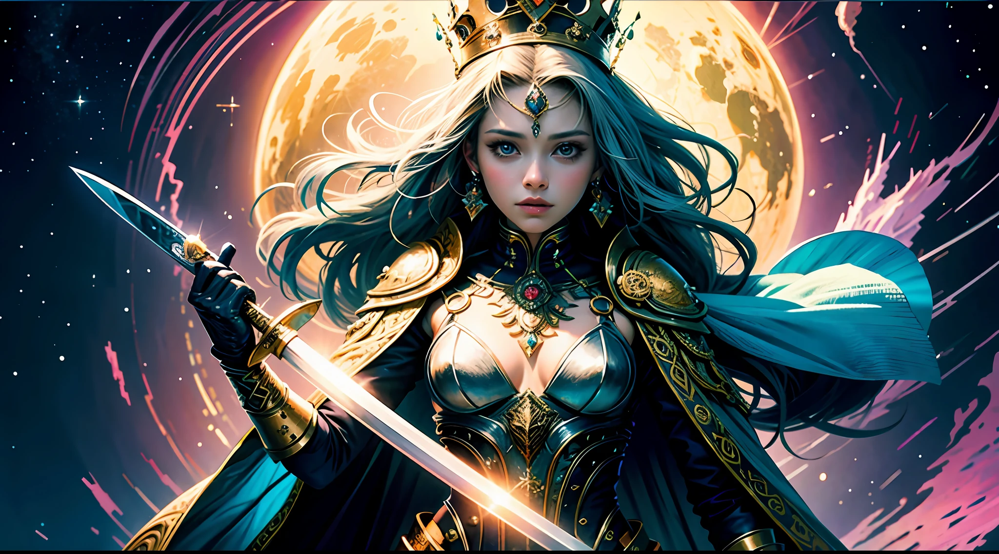 official art, unity 8k wallpaper, ultra detailed, beautiful and aesthetic, High quality, beautiful, masterpiece, best quality,
1 queen,sword , (zentangle, mandala, tangle, entangle:0.6)