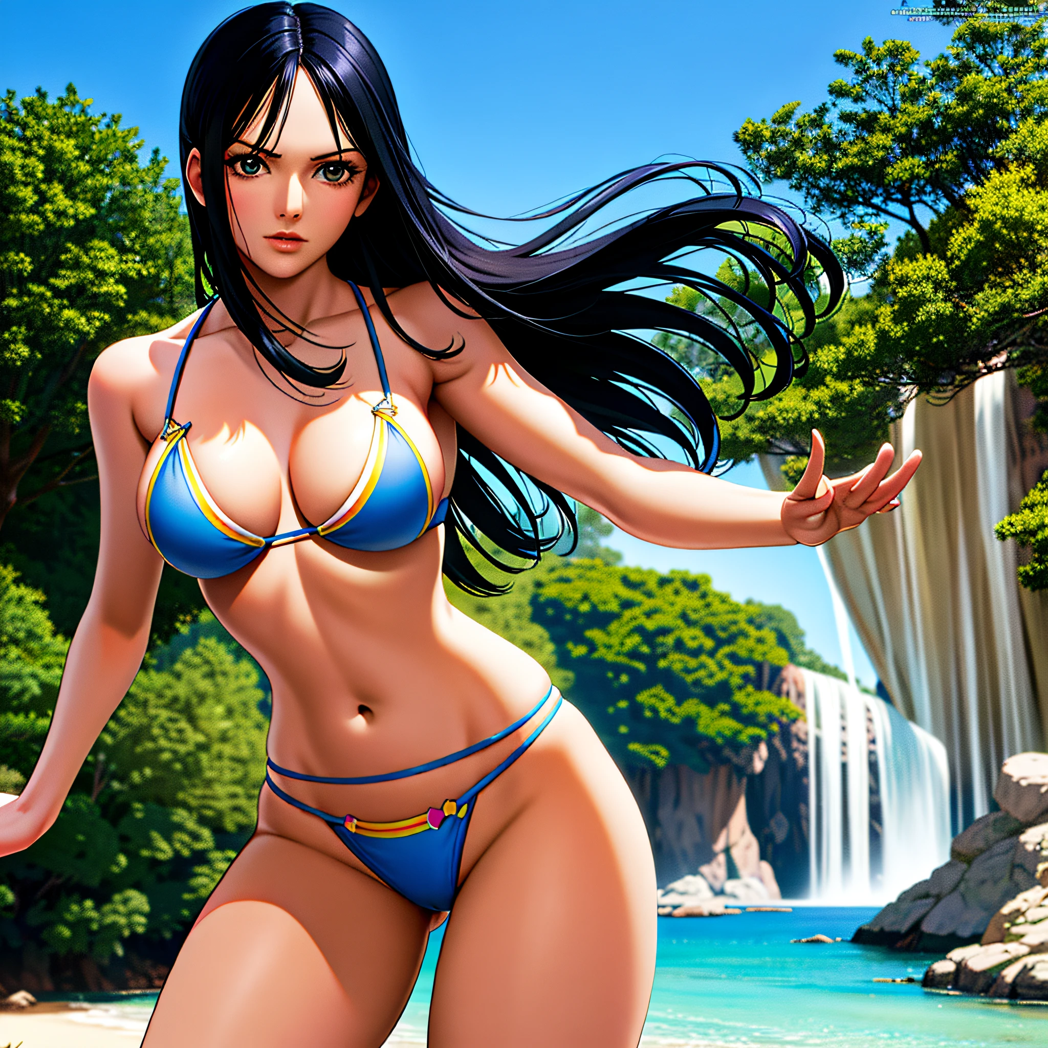nico robin, anime, best quality, highres, absurdres, ultra detailed, , alternate outfit bikini, 1girl, bikini, solo, breasts