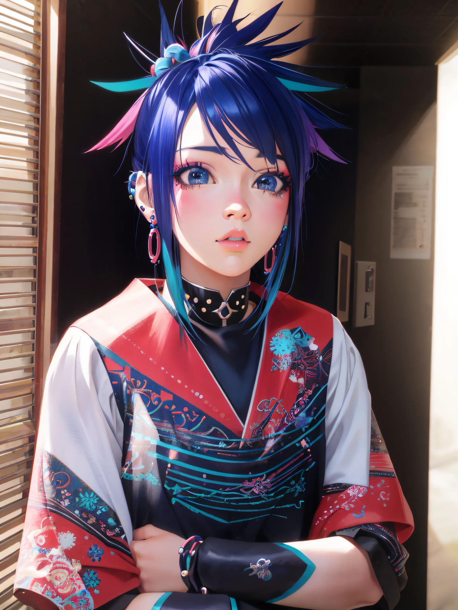 Arafed girl with colorful hair and piercings posing for an image, realistic 3D anime style, anime realism style, realistic anime art style, anime style. 8k, hyper realistic anime, realistic 3d anime, 3d style anime, anime style, pixiv realistic anime style, mikudayo, realistic anime art style, inspired anime, photorealistic anime