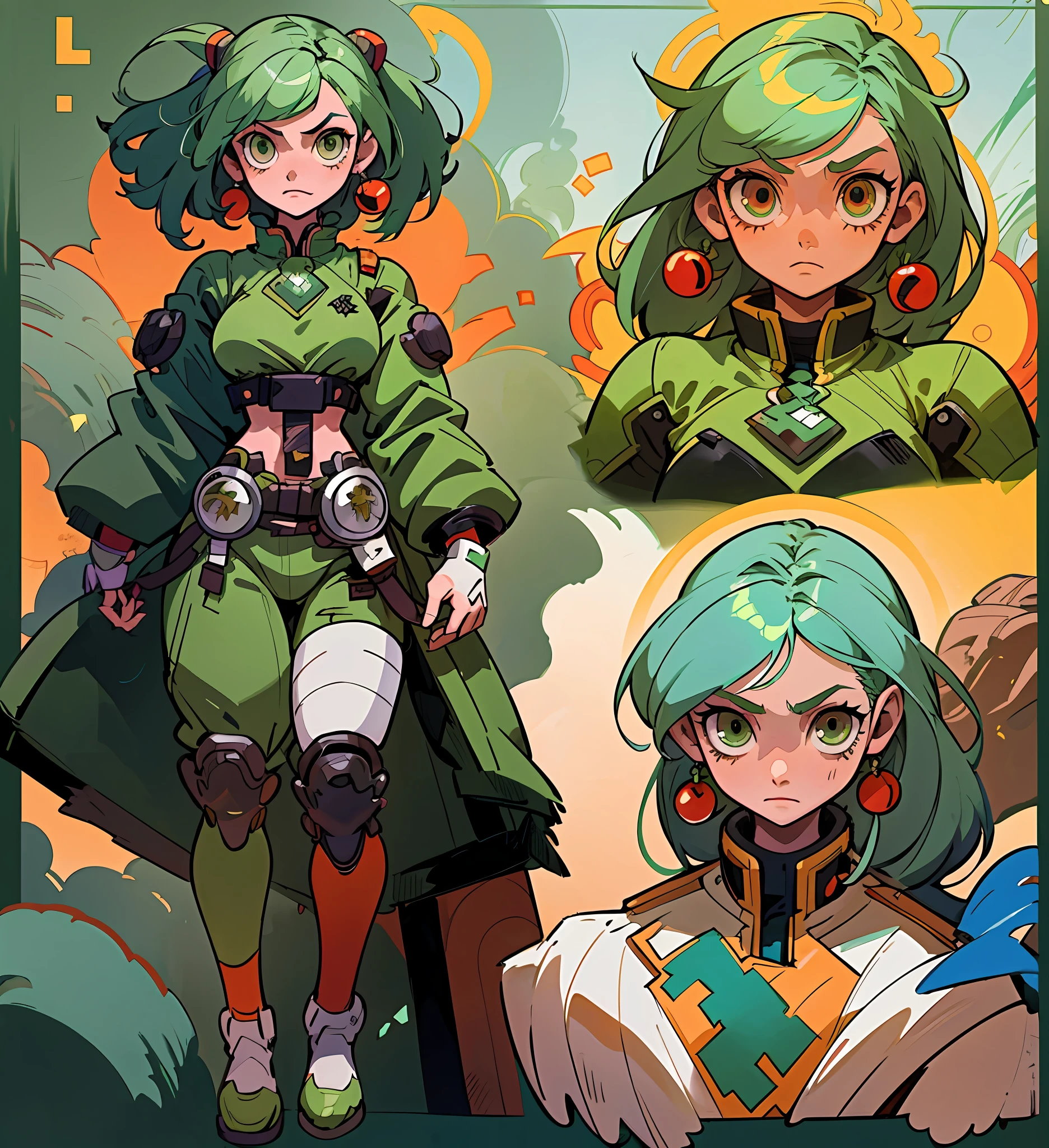 anime character with green hair and green eyes and a green outfit, character artwork, official character art, cushart kenz, rogue anime girl, character profile art, great character design, high quality character design, interesting character design, knights of zodiac girl, anime character art, style of duelyst, character design art, professional character design, portrait knights of zodiac girl