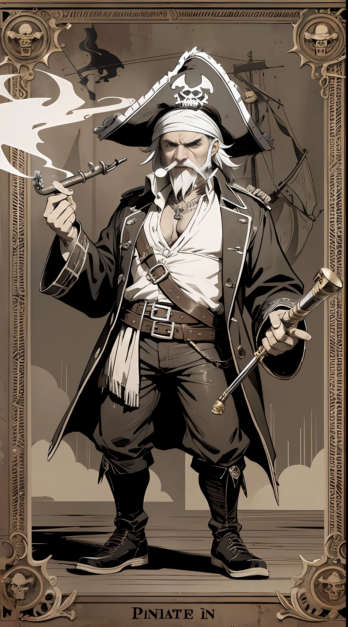 old angry pirate smoking a pipe --auto --s2
