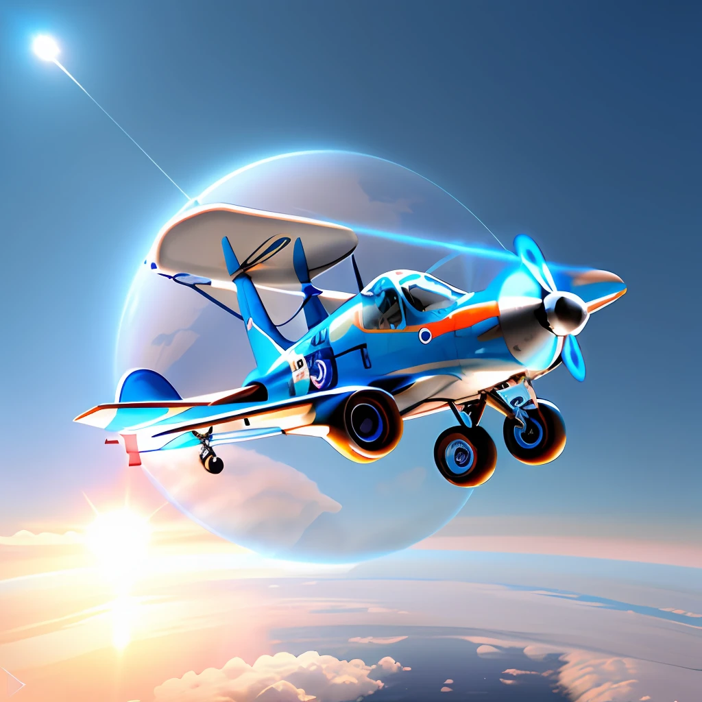 airplane in a blue circle with a white background, airplane, airplane illustration, 3 d icon for mobile game, render airbrush, digitally painted, alexey egorov, 3d logo, viktor antoov, no behance, aircraft, rendered in keyshot, official art, stylized 3d graphics, (art deco), stylized PBR