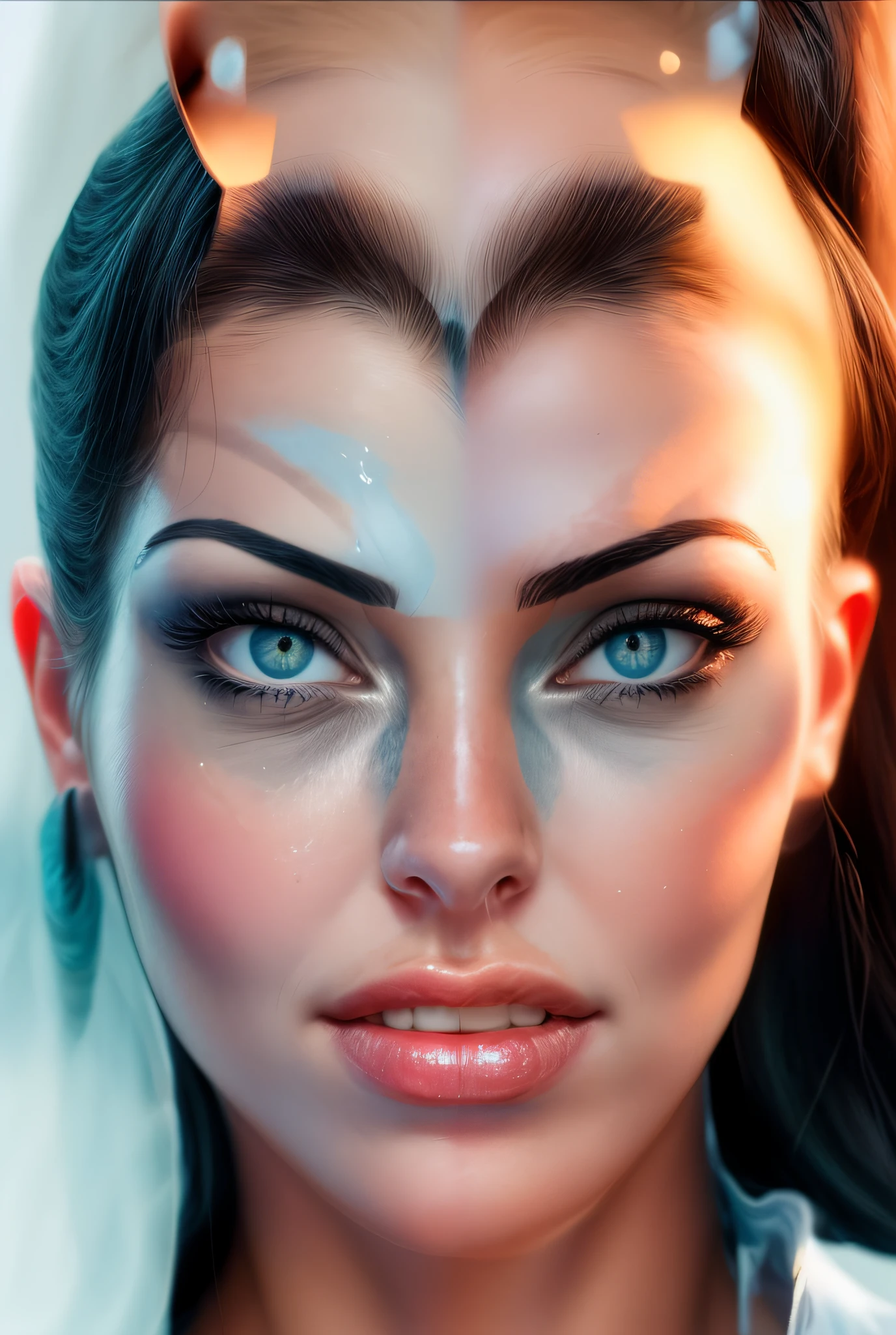 There is a montage of photos of different faces, the nose is of the actress monica bellucci, I want the same nose of the image in realistic style, I want the nose identical to the image in a realistic way, I want the nose without deformities, the mouth is the megan fox, I want the sensual mouth, I want the mouth identical to the mouth of the image, I want the mouth more like the image without defects and deformities, I want the eyebrow identical to the image realistically without deformities and defects, Sheeva's face from the game Mortal Kombat 9, I want you to remake a perfect face without defects, I want you to take this montage and create a realistic face with this image, of a woman with blue eyes, upper body avatar, pointed face, highly_detailed_face!!!, extremely detailed face and body, extremely detailed face, pointed face and blue eyes, with very detailed face, with detailed facial features, ultra detailed face, detail face, closeup character, I want the eyes identical to the image symmetrical to the image of the same size image, I want you to remake the same eye of the image, I want the eye equal to the eye of the image, I want the same eye of the image made equal to the image, I want the same eye of the image, I want the realistic skin without imperfections, perfect skin without defects and without deformity, I want you to make exactly the same face in realistic style, I want the forehead without imperfections in the forehead in the skin tone of the forehead, make it more like the face of the image, I want much more like the face of the image, I want the symmetry of the eyes identical to that of the image, make the forehead of it without even a deformity I want it to make the eyes much more like the one in the image, I want no makeup on the face, I want a symmetrical face without imperfections, light skin with pink tones, make the same face of the image in realistic style, I want the photorealistic image, realistic skin texture