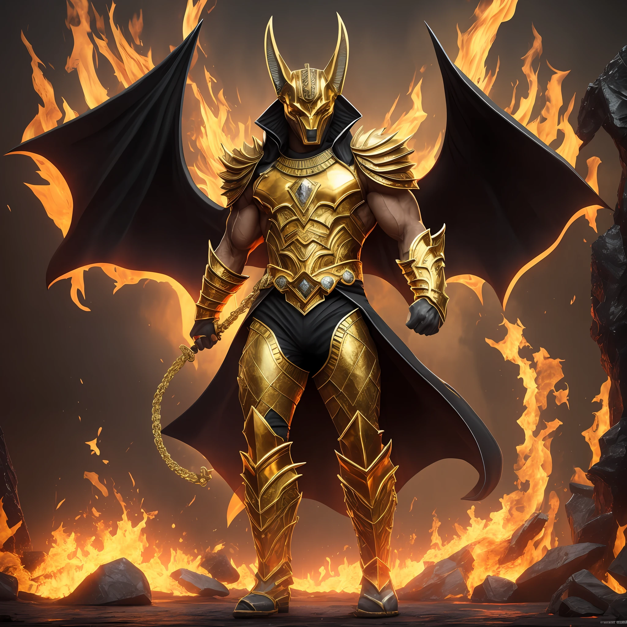 (high quality), photorealistic, (oil painting)
jewelry, (solo),
(dynamic pose), towards right, ((hell gate)), fire, hell landscape, (the underworld), (dark landscape),
anubis, egyptian jackal headed god, anthro, muscular, (holding golden scales), dynamic pose, cinematic, (dramatic camera angle), golden armor:0.2, black & gold cape, (good anatomy), (good proportions), award winning, masterpiece, centered, --auto --s2