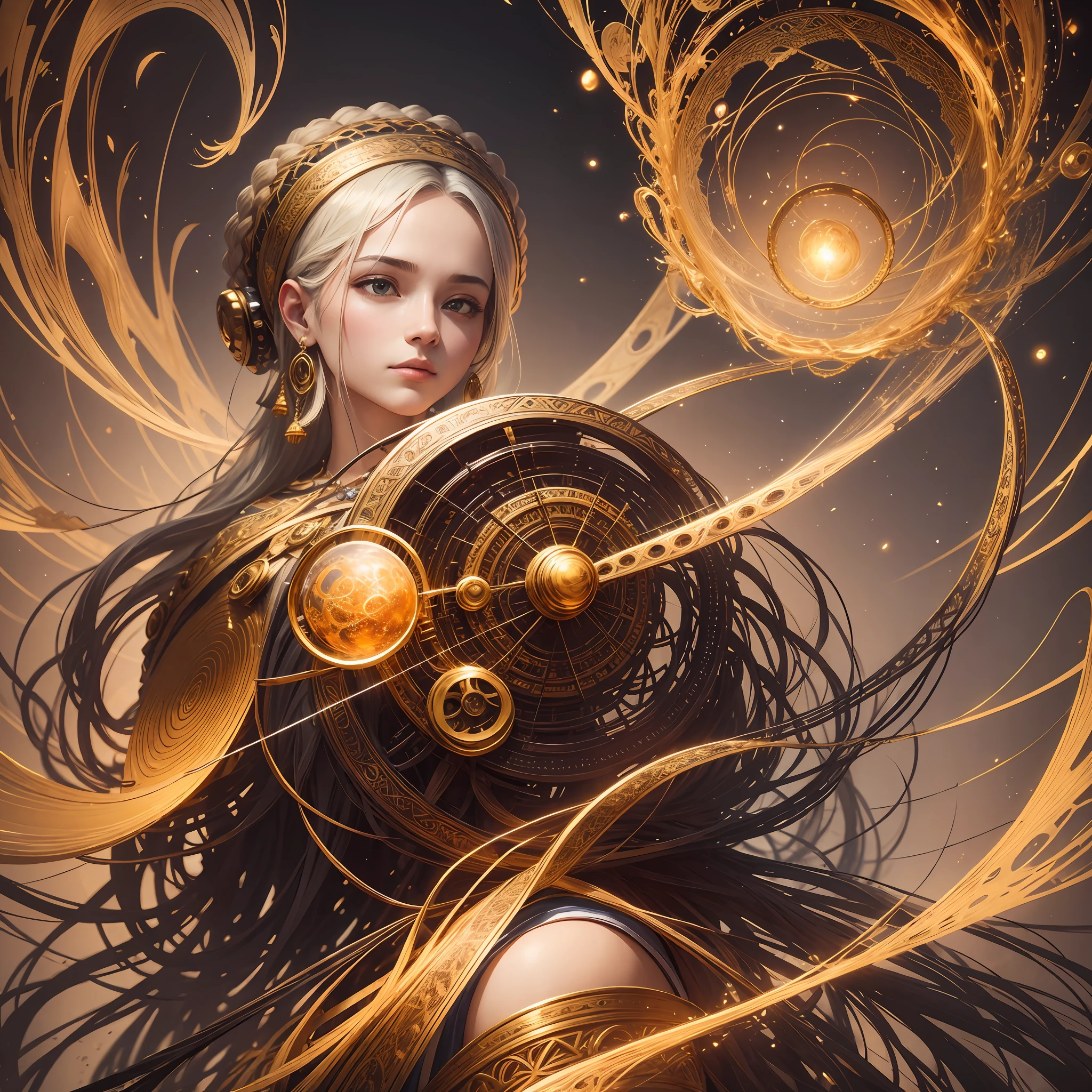 weaving threads of the mind, golden energy around the head, masterpiece realistic art, high quality. --auto --s2